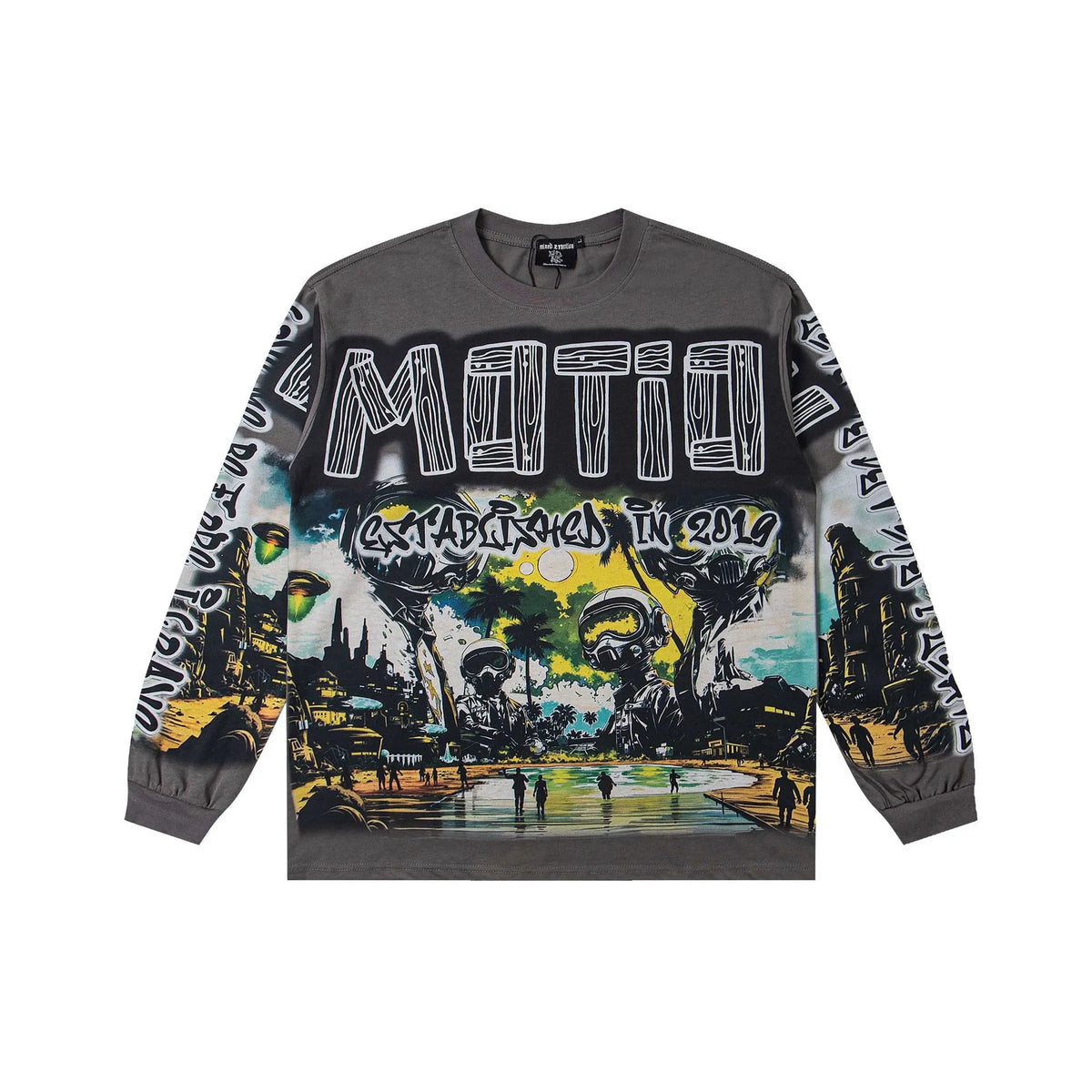 Mixed Emotion City Echo Graphic Long Sleeve T-Shirt