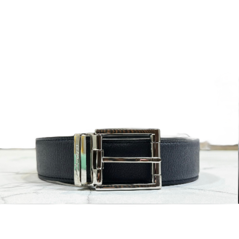 CINTURON FERRAGAMO REVERSIBLE AZUL / NEGRO HEBILLA NORMAL GRIS LEGIT