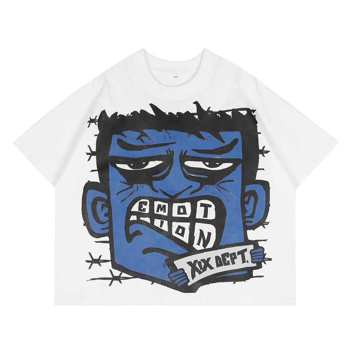 MIXED EMOTION Blue Cartoon Face Graphic T-Shirt – Rebellion Streetwear Tee