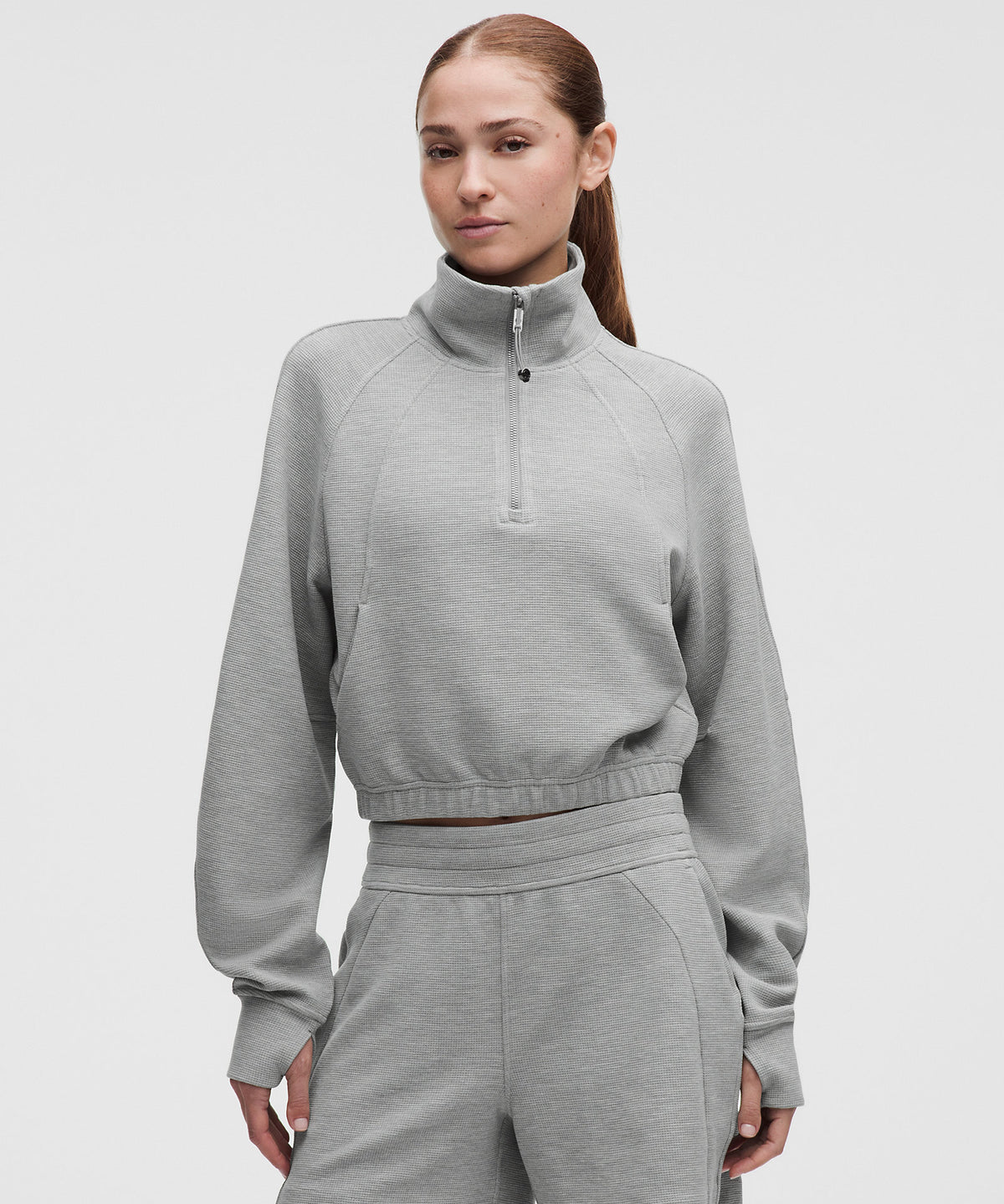 Lululemon Scuba Cropped Funnel-Neck Half Zip Waffle - Heathered Core Medium Grey - imagen 1