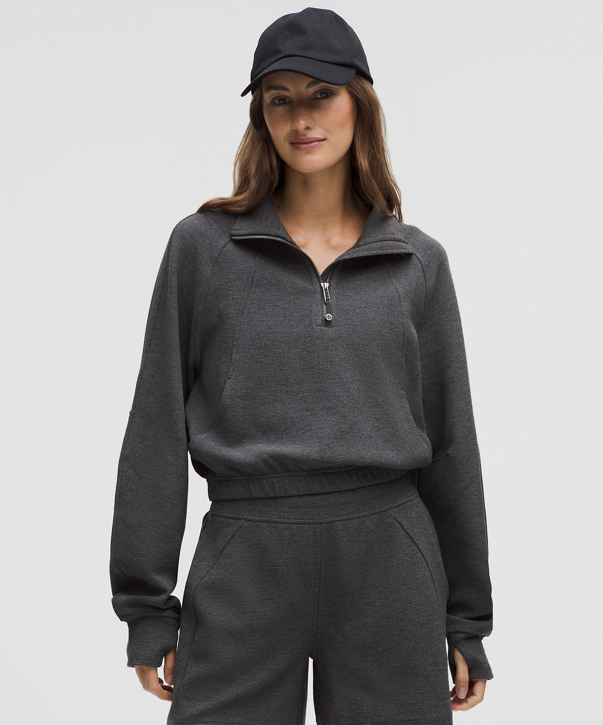 Lululemon Scuba Cropped Funnel-Neck Half Zip Waffle - Heathered Graphite Grey - imagen 1
