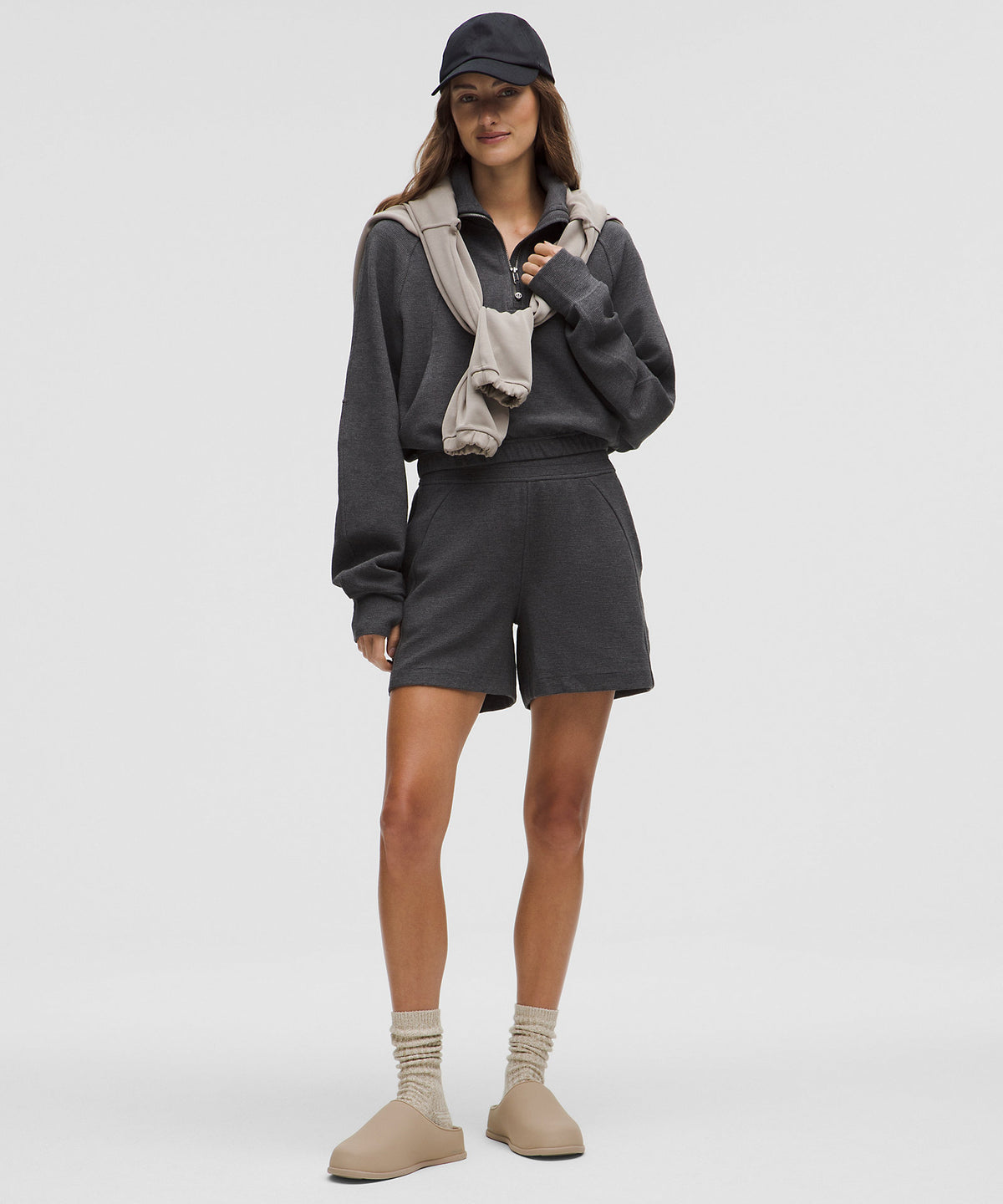 Lululemon Scuba Cropped Funnel-Neck Half Zip Waffle - Heathered Graphite Grey - imagen 2