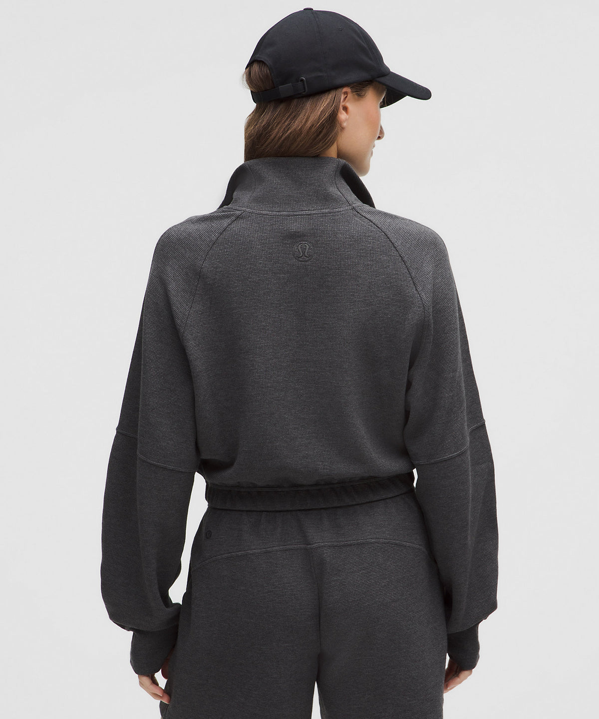 Lululemon Scuba Cropped Funnel-Neck Half Zip Waffle - Heathered Graphite Grey - imagen 3