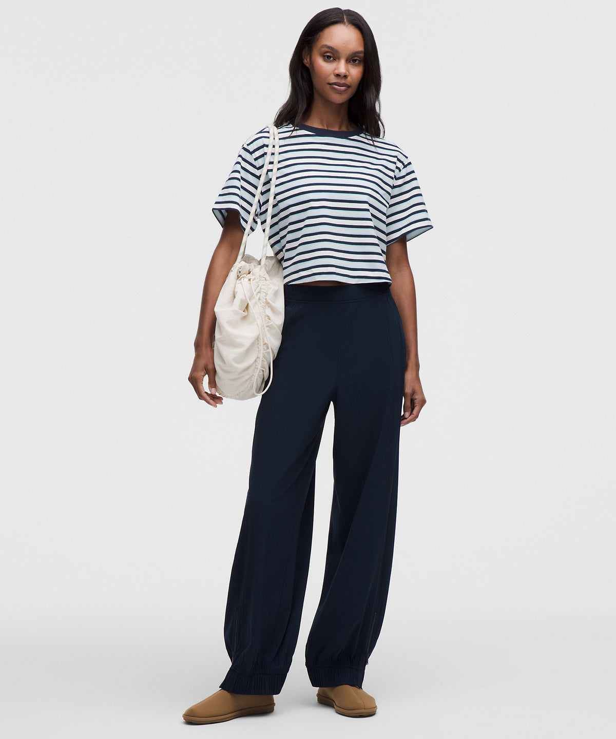 Lululemon All Yours Organic Cotton-Blend Cropped T-Shirt - Reverse Stripe Starch Blue True Navy - imagen 2