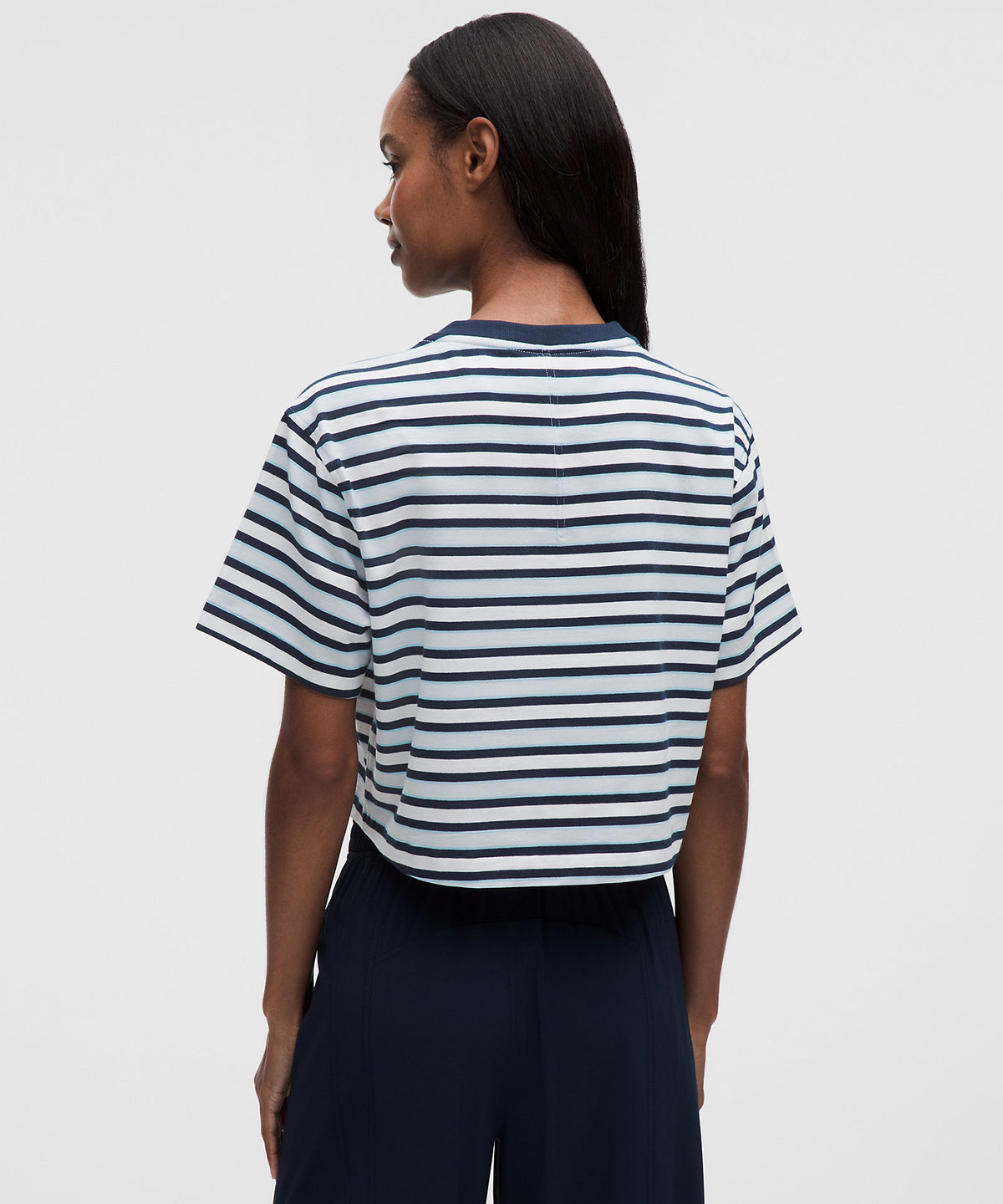 Lululemon All Yours Organic Cotton-Blend Cropped T-Shirt - Reverse Stripe Starch Blue True Navy - imagen 3