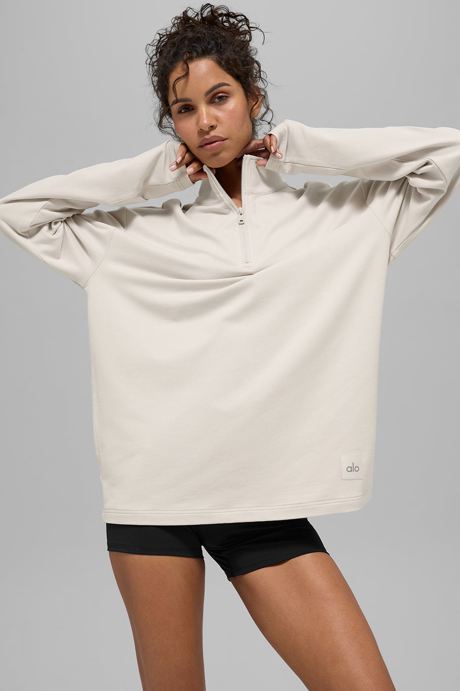 Alo Yoga Double Take Long Sleeve 1/4 Zip - Bone - imagen 1