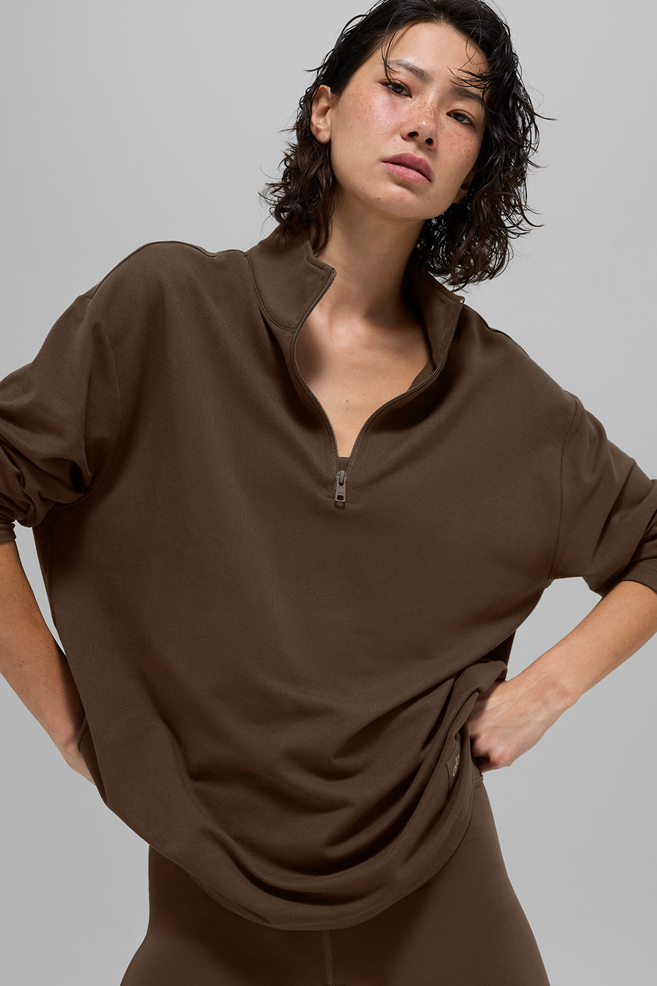 Alo Yoga Double Take Long Sleeve 1/4 Zip - Espresso - imagen 1