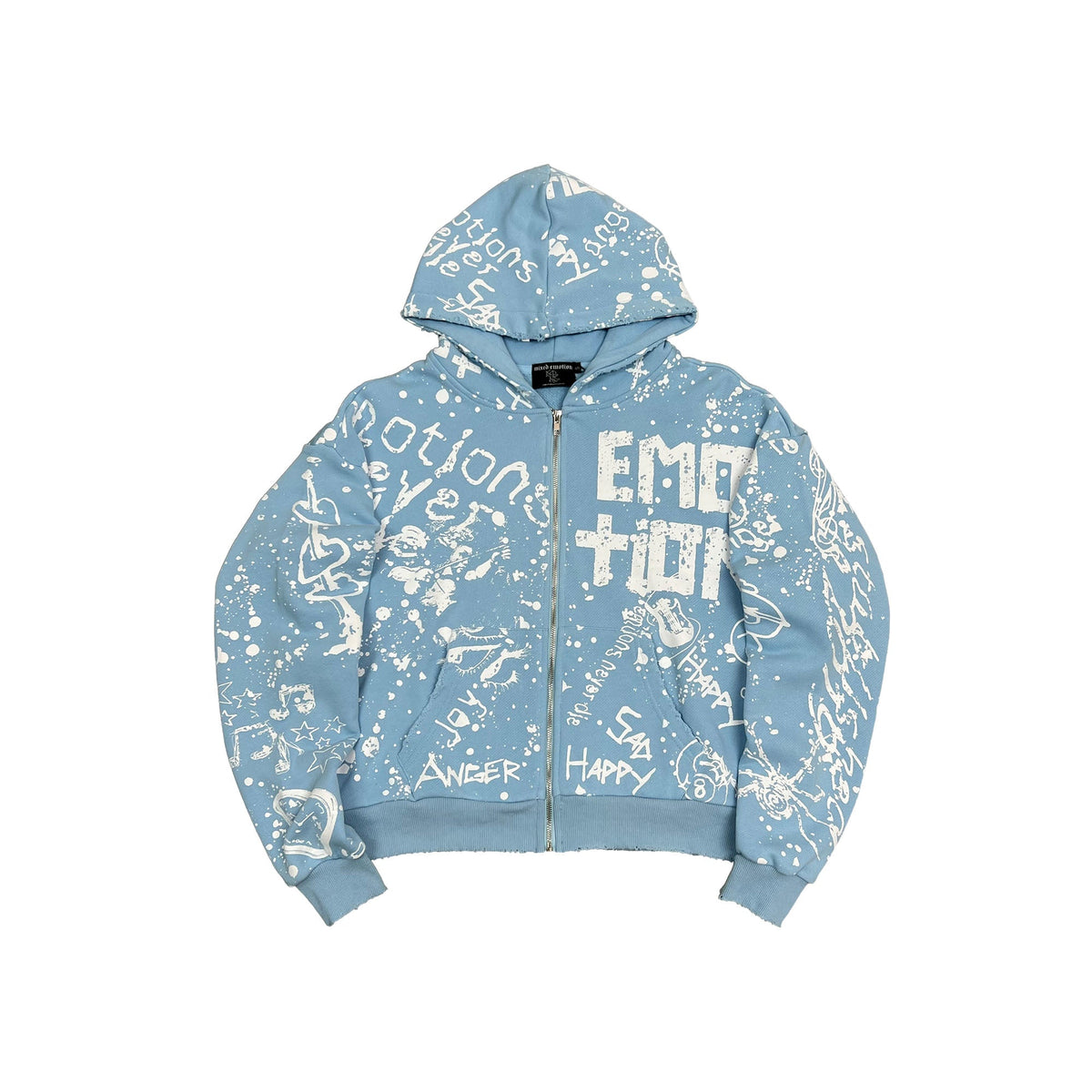 Mixed Emotional Brand Graffiti Blue Hoodie