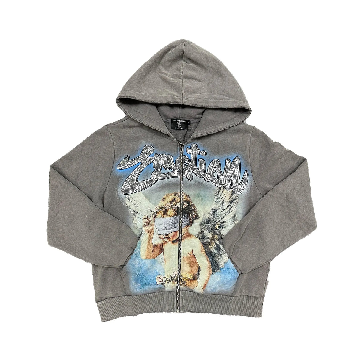 Mixed Emotional Grey Rhinestone Hoodie