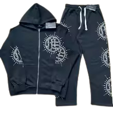 Mixed Emotional Rhinestone Bluish Tracksuit