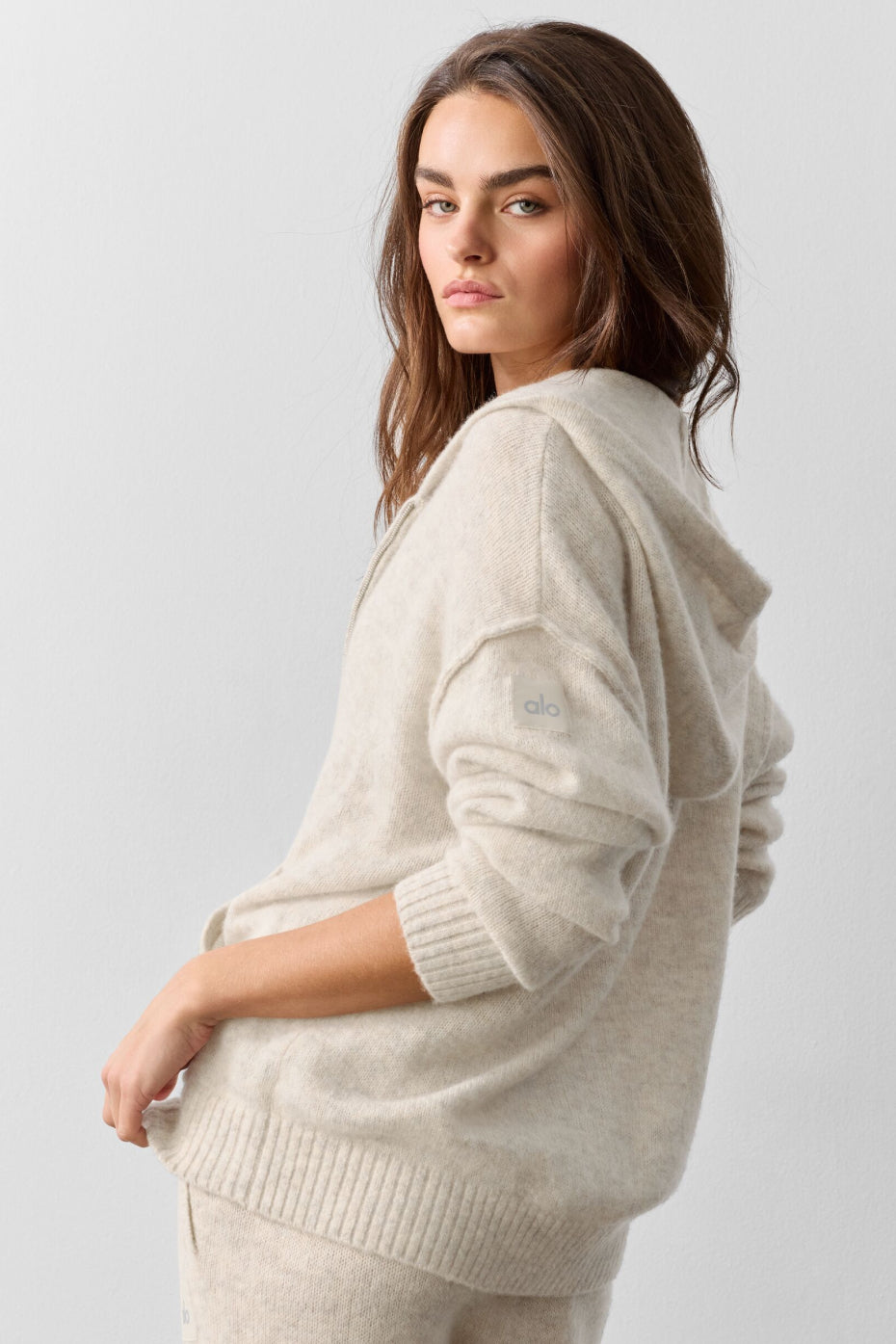 Alo Yoga Wool Cashmere New Class Full Zip Hoodie - Oatmeal Heather - imagen 4