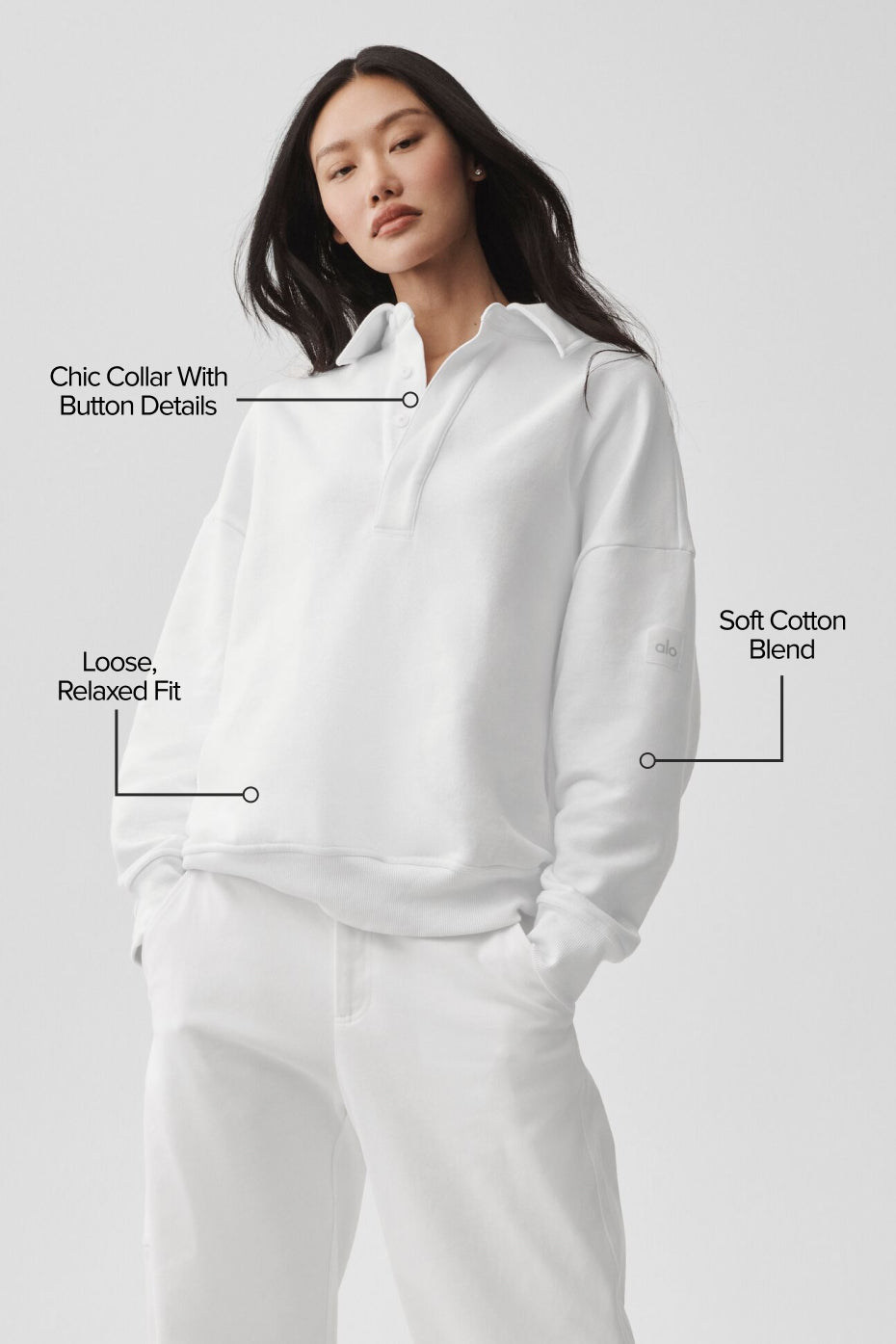 Alo Yoga Take It Easy Long Sleeve Henley Pullover - White - imagen 2