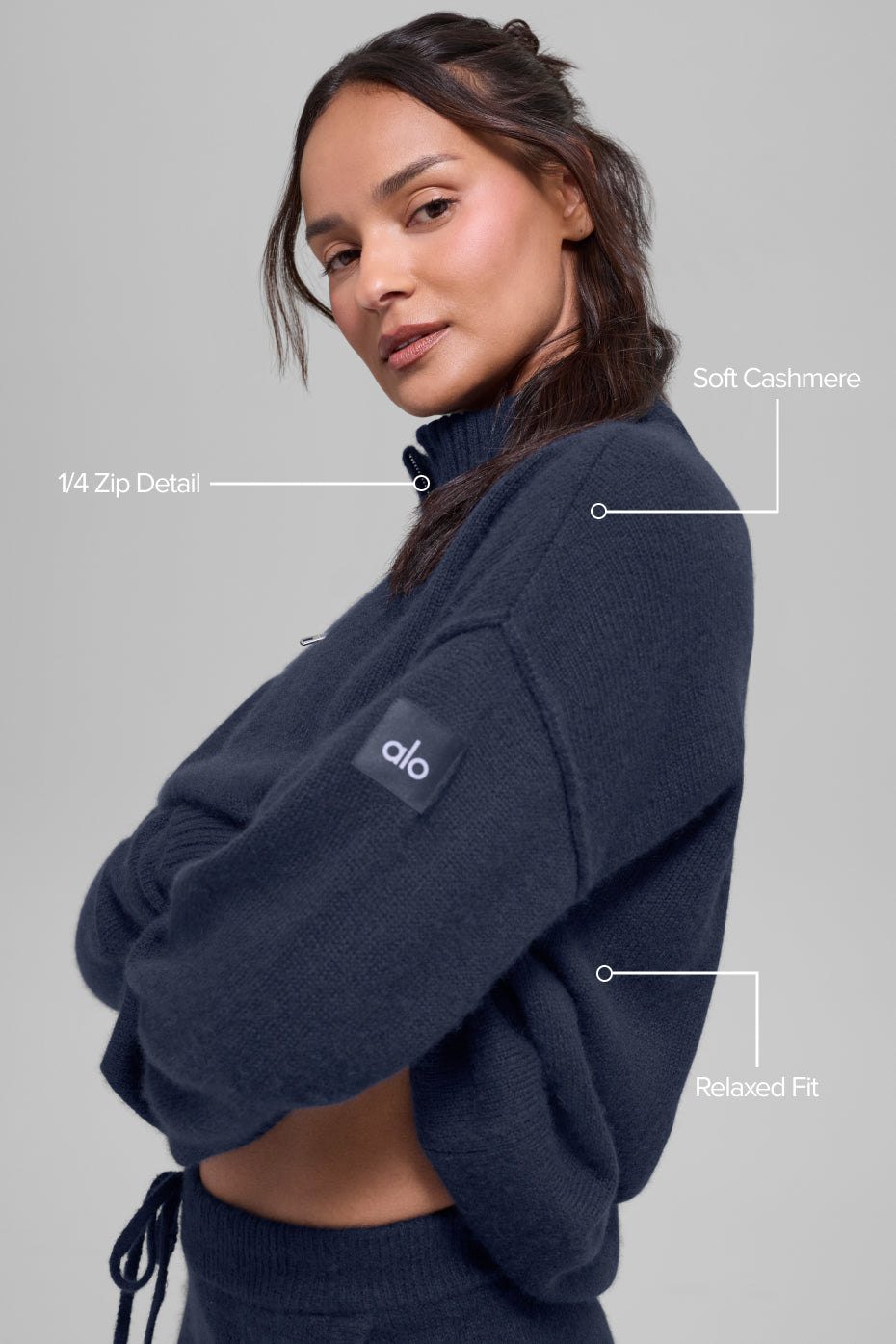 Alo Yoga Wool Cashmere New Class 1/4 Zip Pullover - Navy - imagen 2