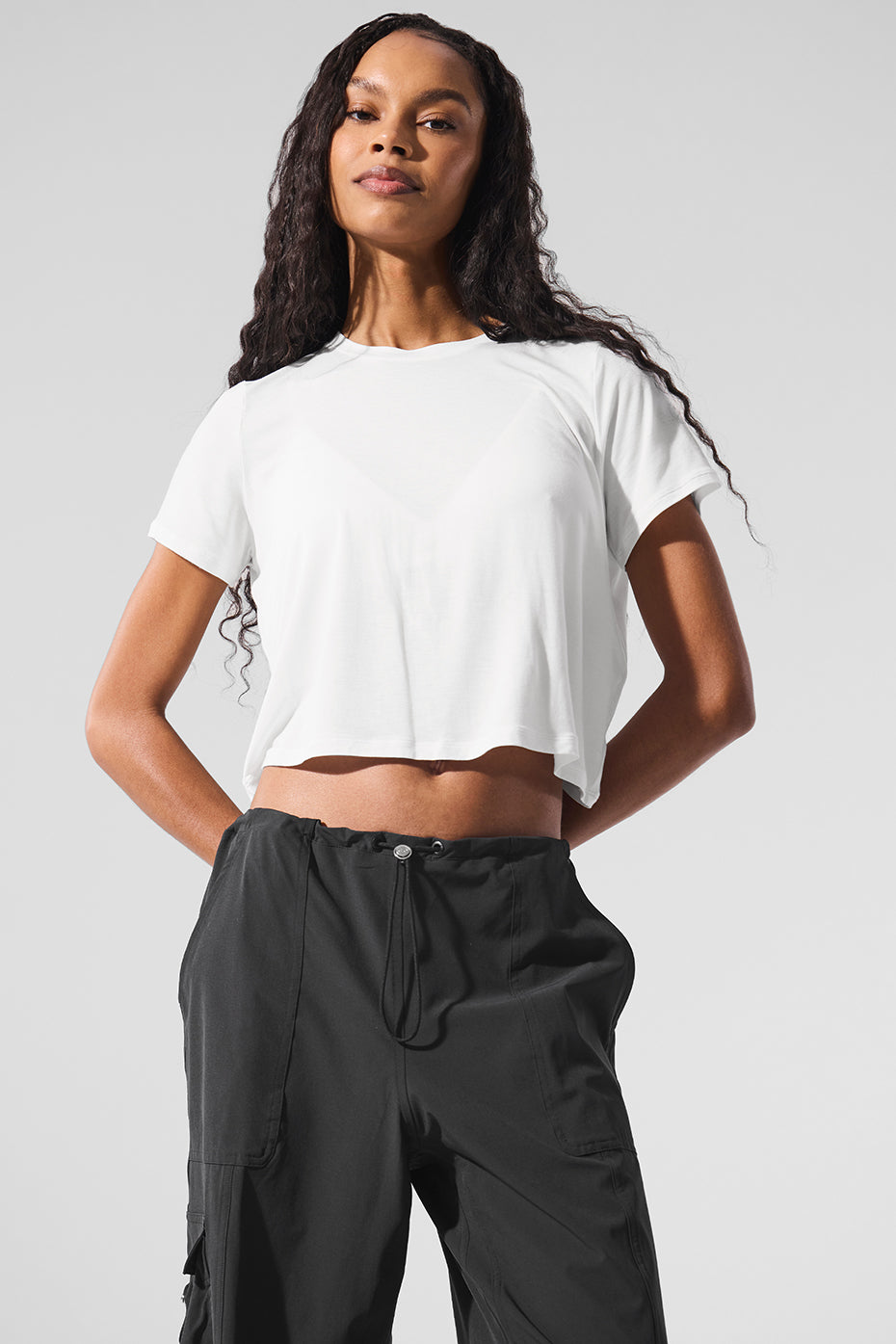 Alo Yoga Cropped All Day Short Sleeve - White - imagen 1