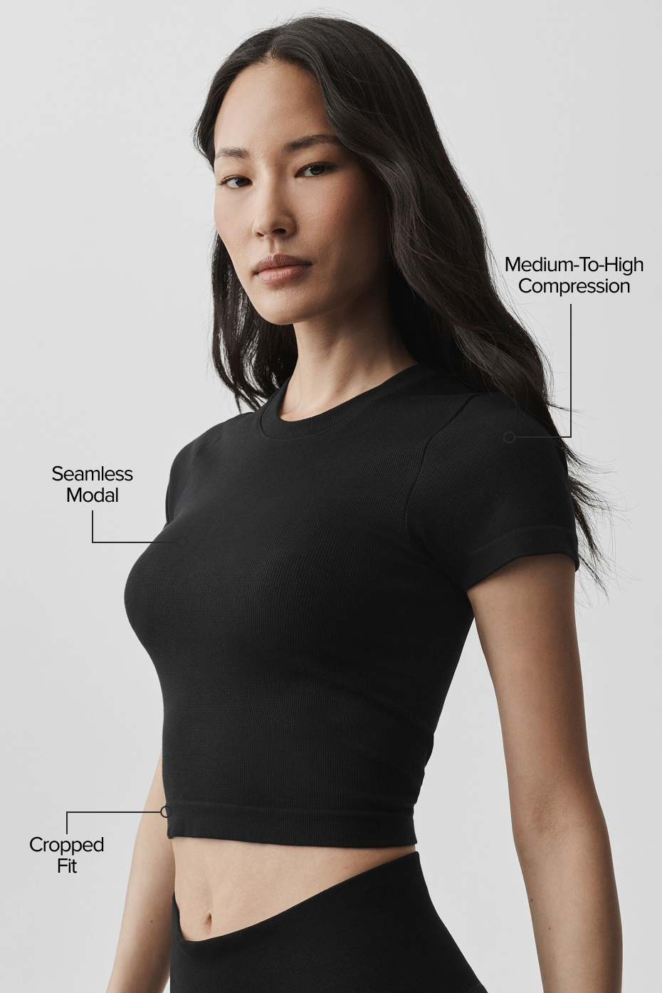 Alo Yoga Seamless Modal Ribbed Cropped Short Sleeve - Black - imagen 2