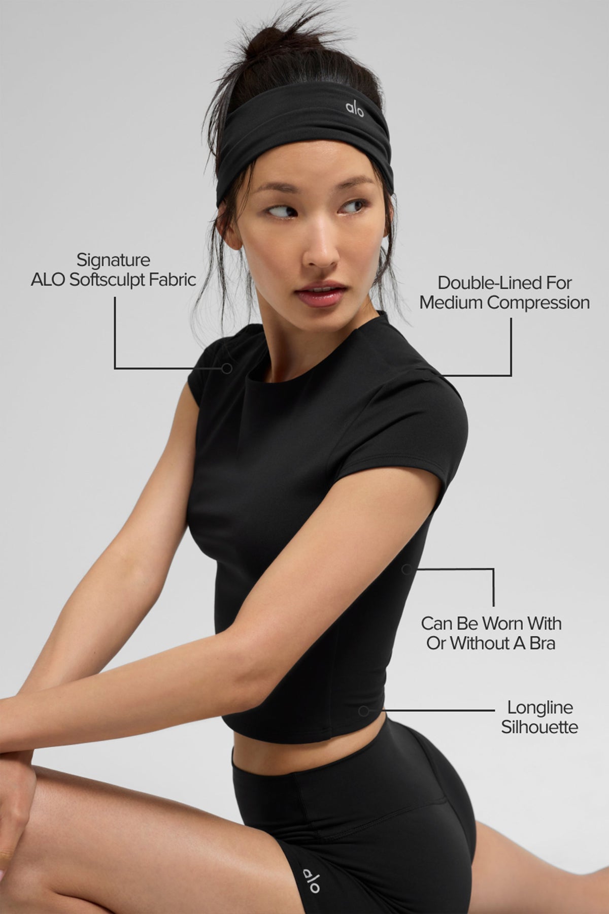 Alo Yoga ALO Softsculpt Precision Short Sleeve Top - Black - imagen 2