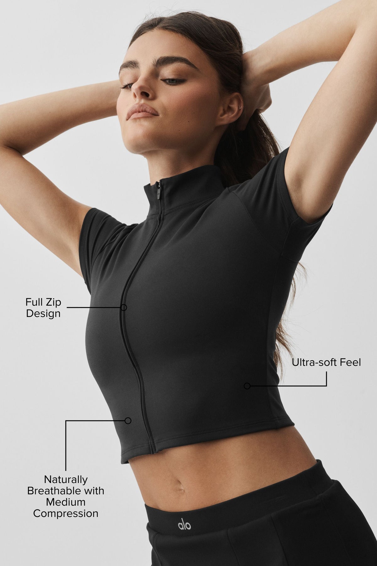 Alo Yoga ALO Softsculpt Full Zip Short Sleeve - Black - imagen 2