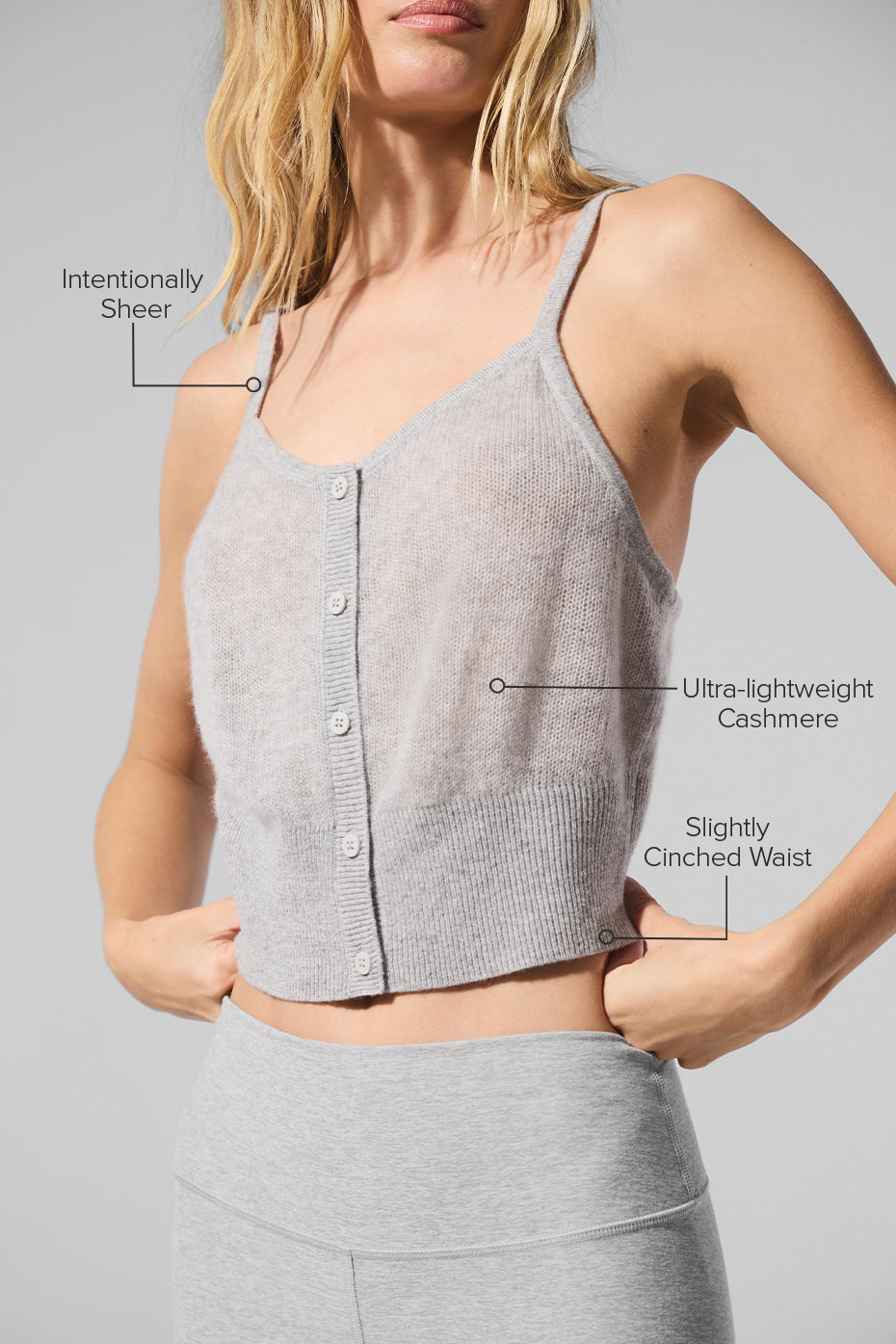 Alo Yoga Sheer Cashmere Tank - Athletic Heather Grey - imagen 2