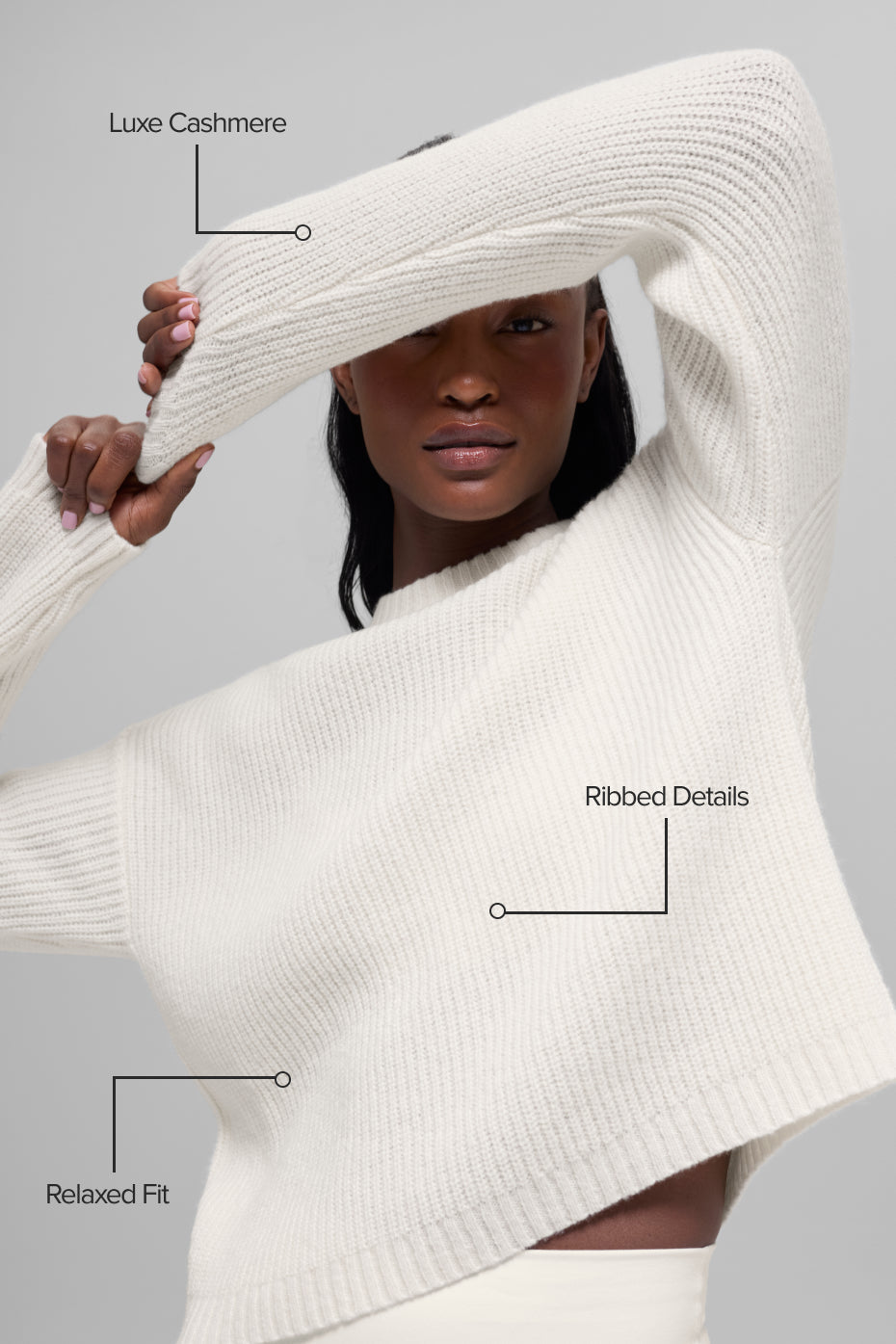 Alo Yoga Wool Cashmere Ribbed Noble Crewneck Sweater - Ivory - imagen 2