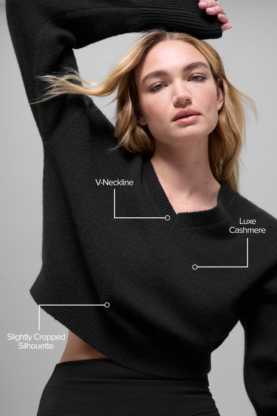 Alo Yoga Wool Cashmere Cropped New Class V-Neck Sweater - Black - imagen 2
