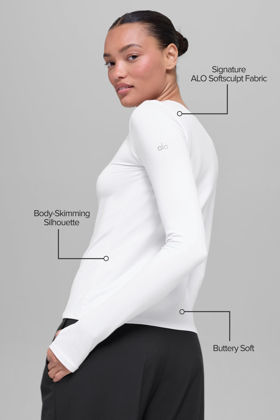 Alo Yoga Alosoft Finesse Long Sleeve - White - imagen 2