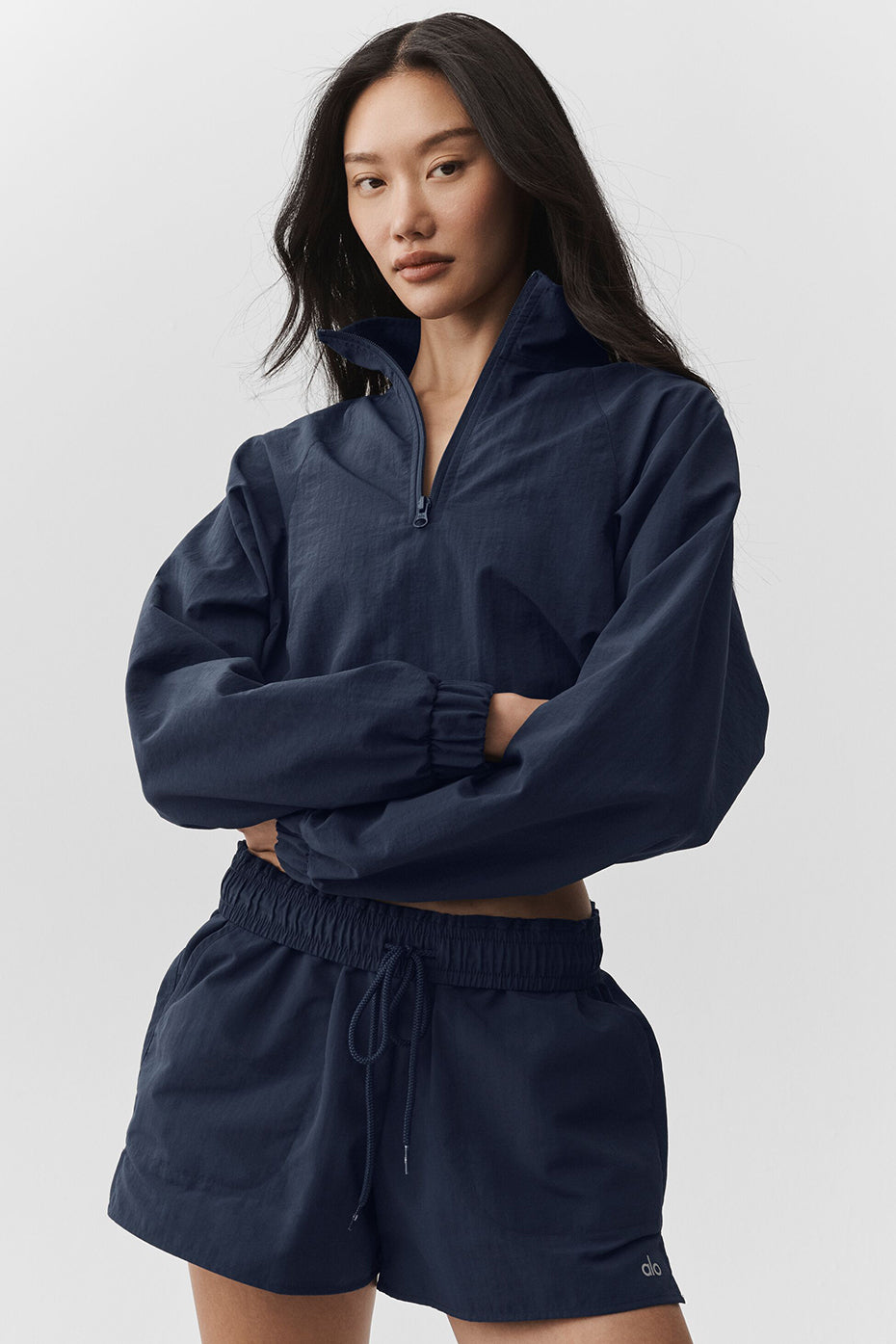 Alo Yoga Cropped 1/4 Zip Alumni Pullover - Navy - imagen 3