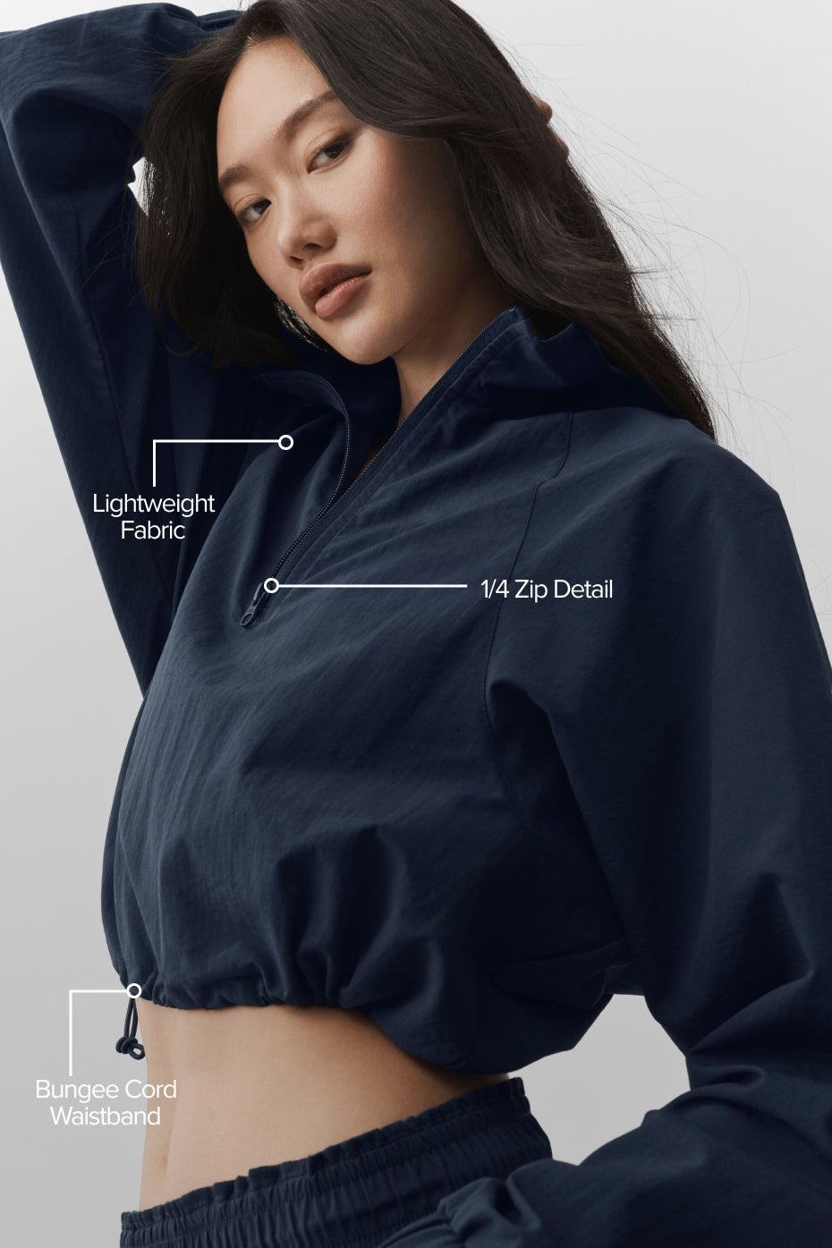 Alo Yoga Cropped 1/4 Zip Alumni Pullover - Navy - imagen 2
