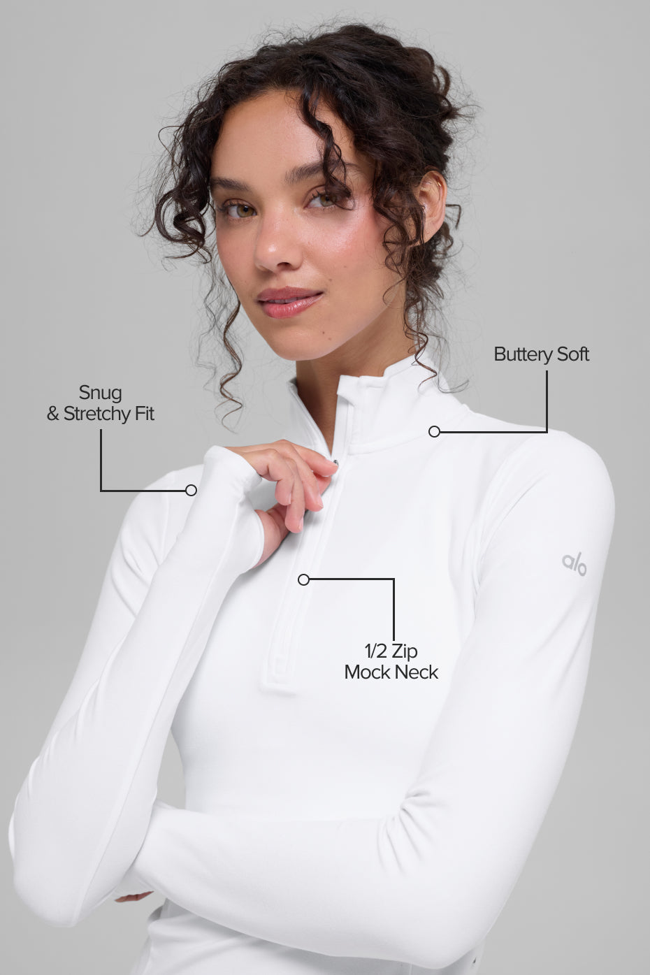 Alo Yoga Alosoft 1/2 Zip Rapid Pullover - White - imagen 2