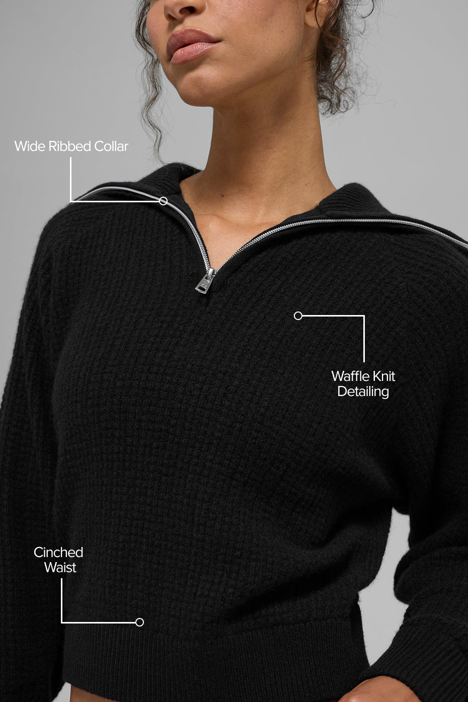 Alo Yoga Cashmere Plush Waffle 1/4 Zip Pullover - Black - imagen 2