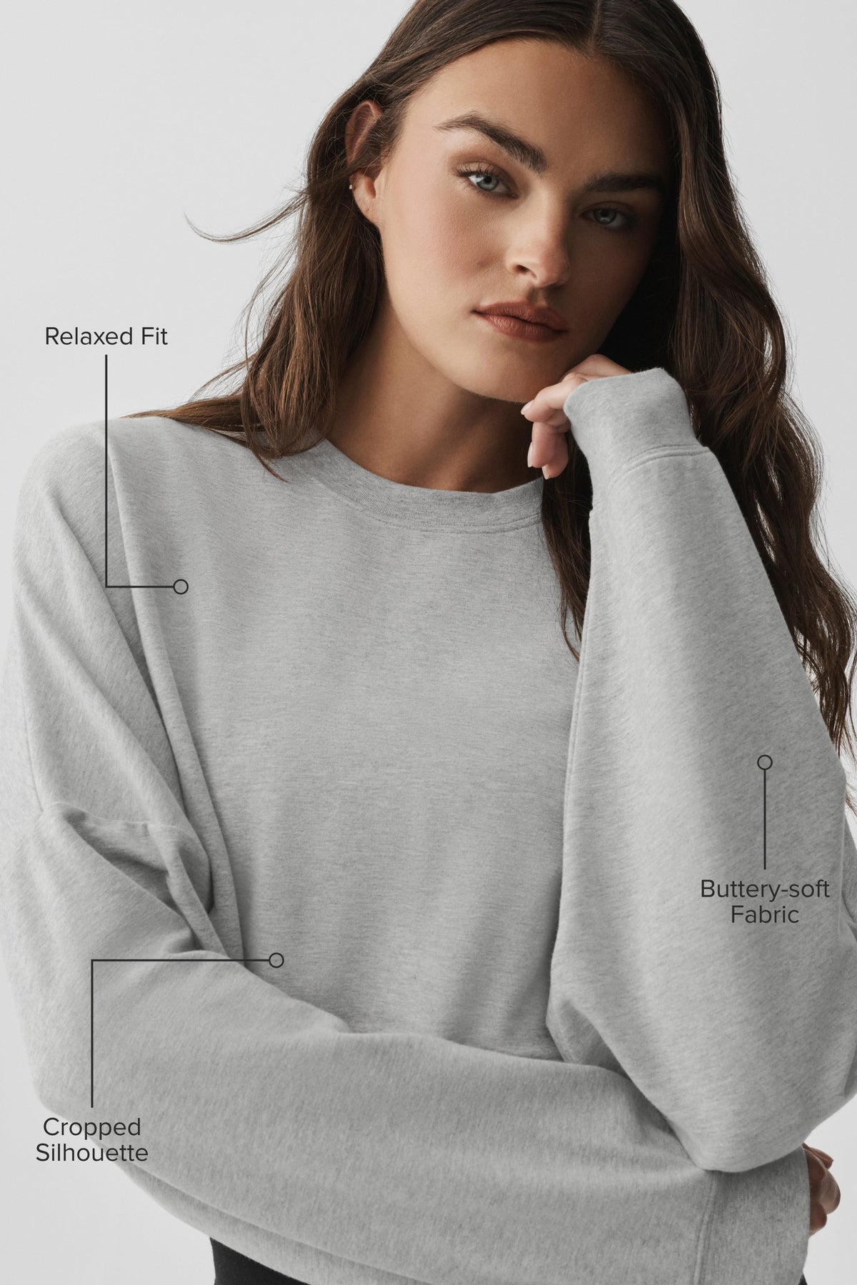 Alo Yoga Cropped Sway Crew Neck Pullover - Athletic Heather Grey - imagen 2