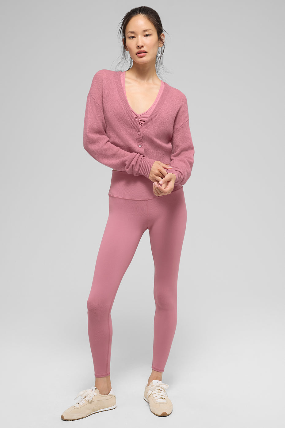 Alo Yoga Sheer Cashmere Cropped Cardigan - Pink Wild Rose - imagen 3