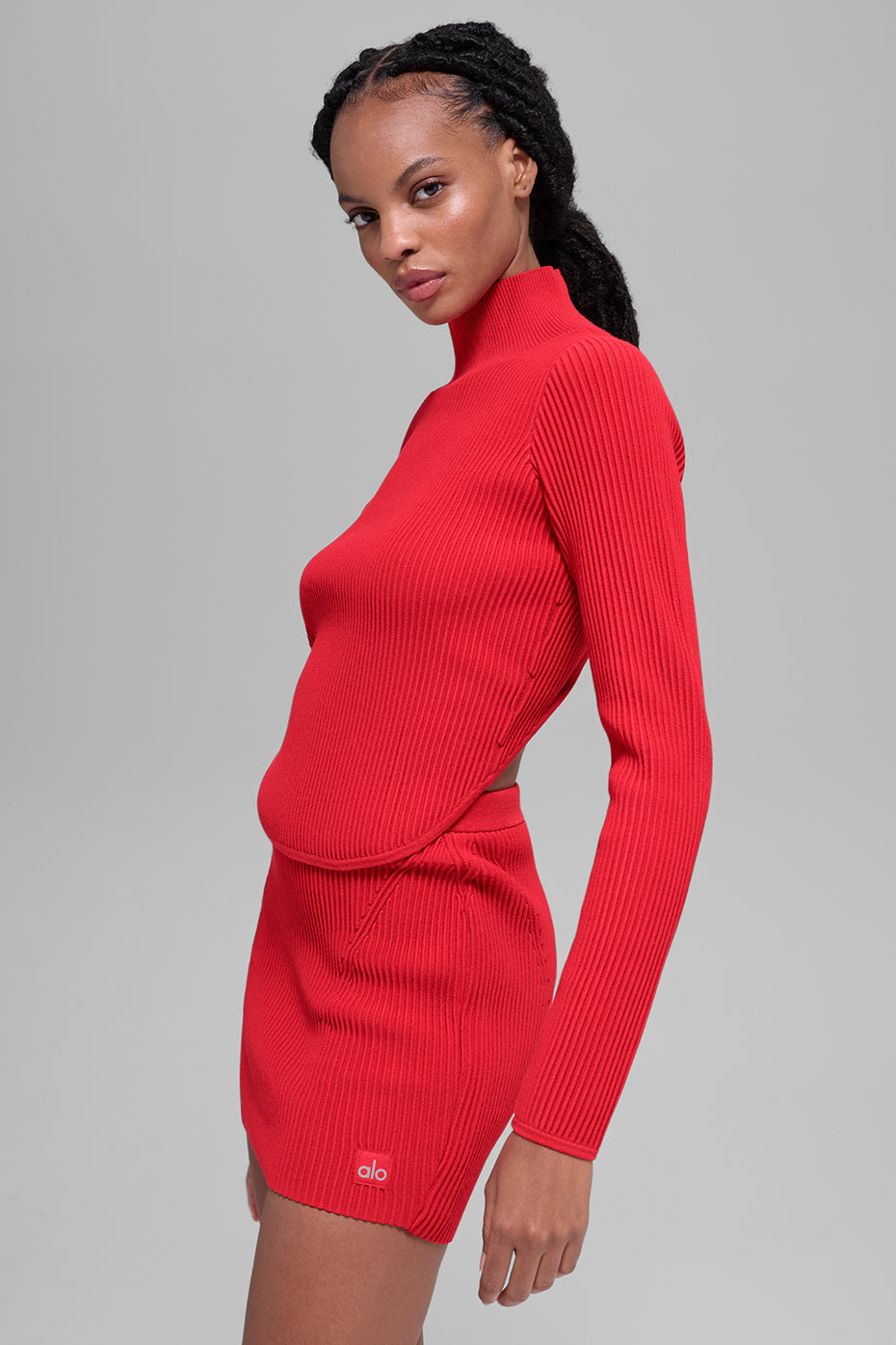 Alo Yoga Denim Knit Backless Long Sleeve - Bright Red - imagen 1