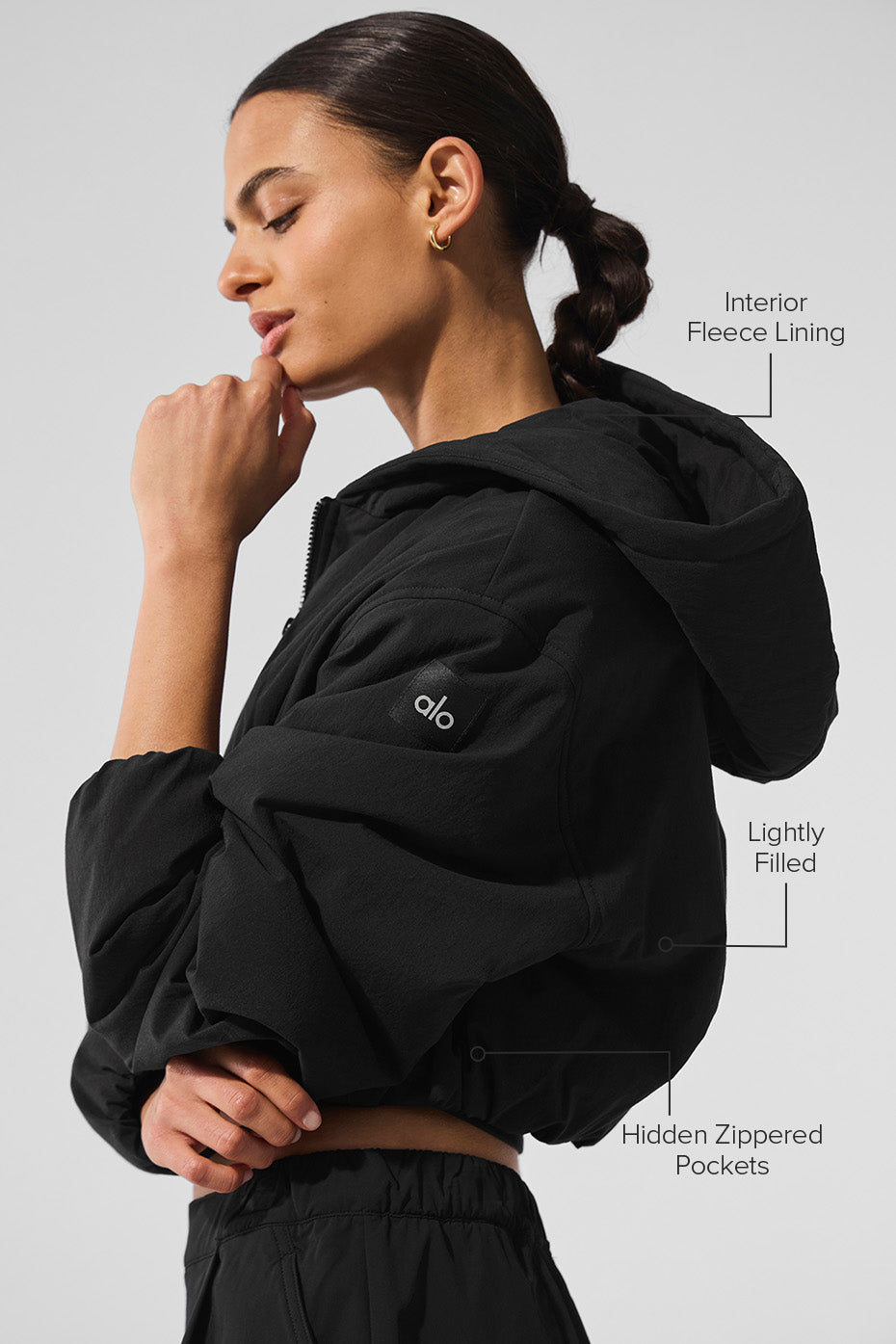 Alo Yoga Cropped Mountain Peak Full-Zip Hoodie - Black - imagen 2