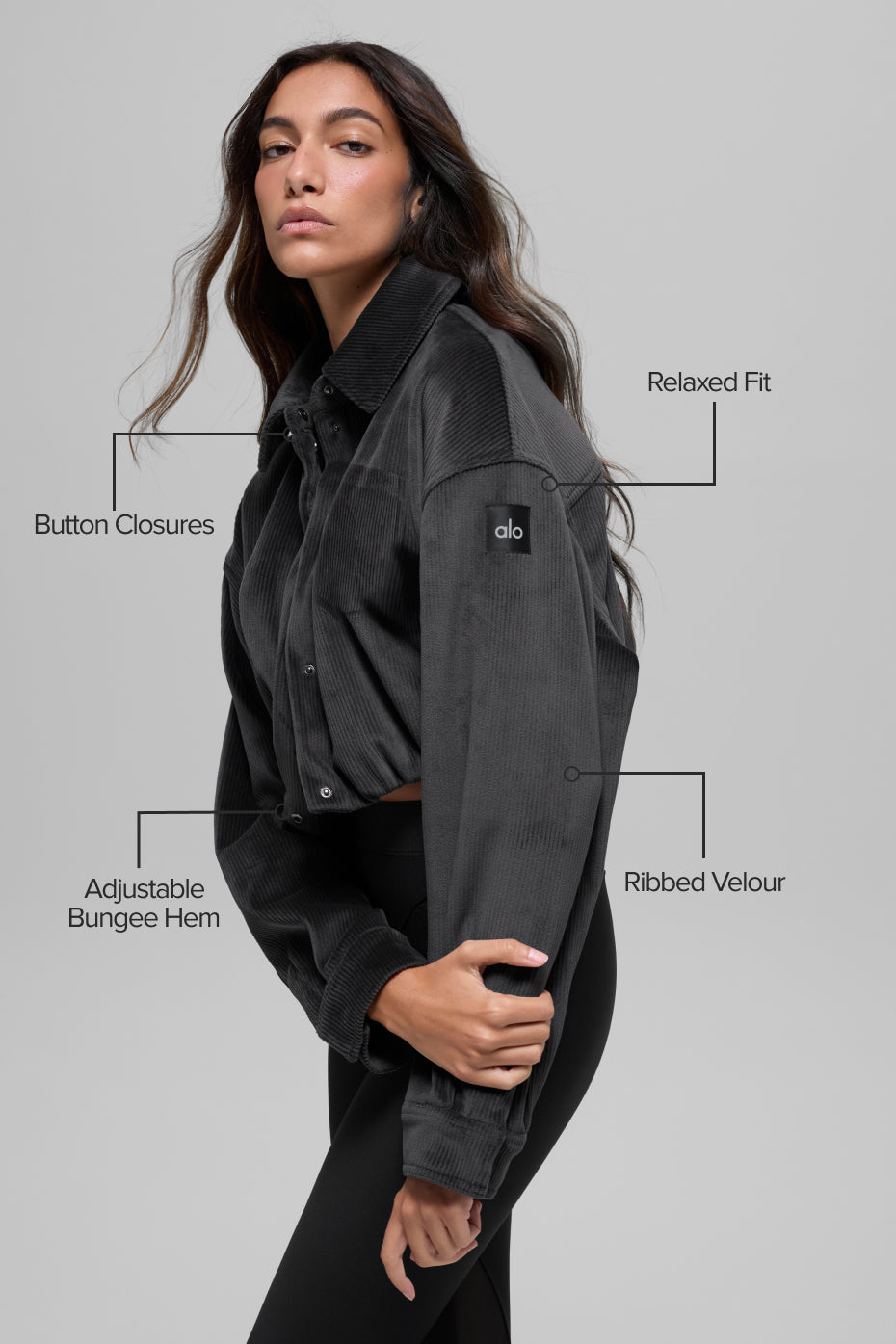 Alo Yoga Ribbed Velour Cropped Mountain Side Jacket - Black - imagen 2