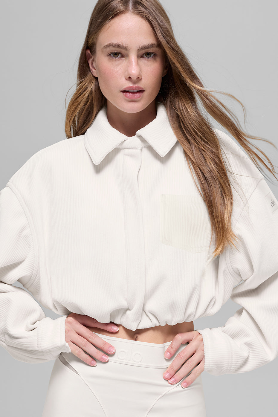 Alo Yoga Ribbed Velour Cropped Mountain Side Jacket - Ivory - imagen 1