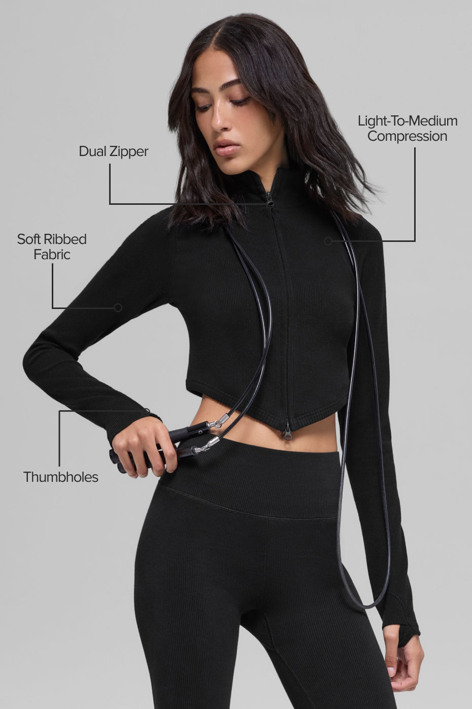 Alo Yoga Seamless Two Tone Rib Jacket - Black - imagen 2