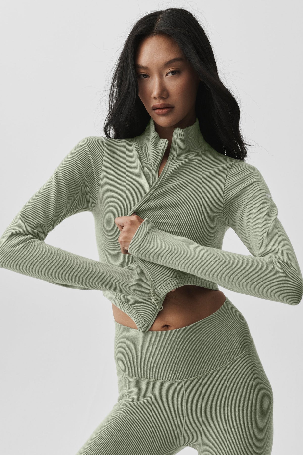 Alo Yoga Seamless Two Tone Rib Jacket - Dune Grass Heather - imagen 5