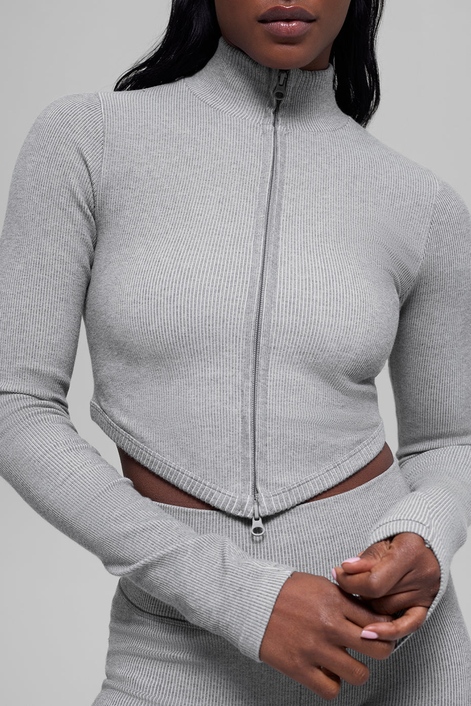 Alo Yoga Seamless Two Tone Rib Jacket - Light Misty Grey Heather - imagen 1
