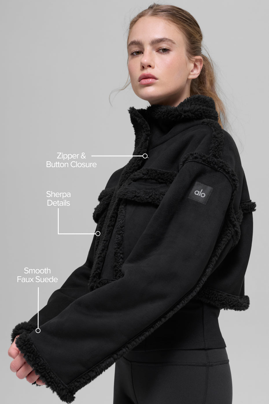 Alo Yoga Faux Shearling Snowfall Cropped Jacket - Black - imagen 2