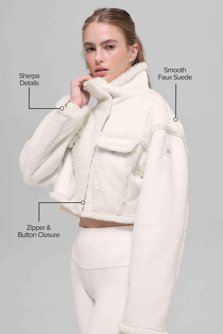 Alo Yoga Faux Shearling Snowfall Cropped Jacket - Ivory - imagen 2