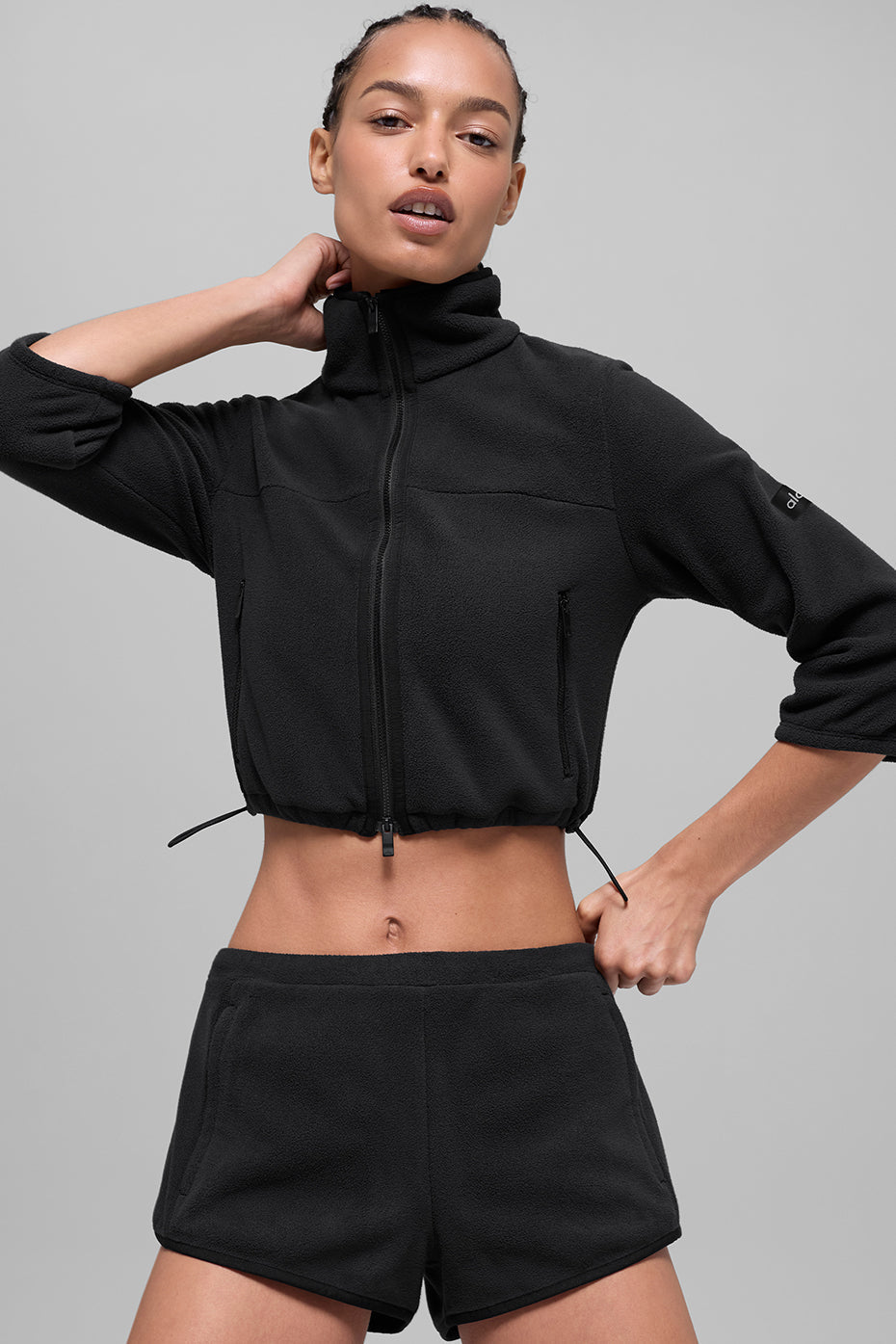 Alo Yoga Polar Fleece Retreat Cropped Jacket - Black - imagen 1
