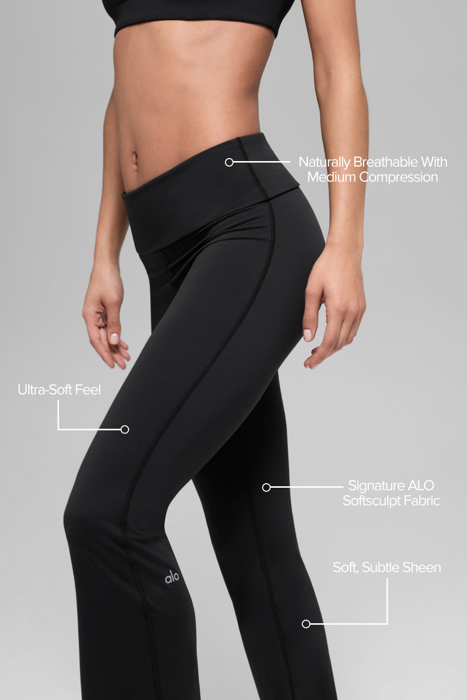 Alo Yoga ALO Softsculpt Foldover Flare Legging (Regular) - Black - imagen 3