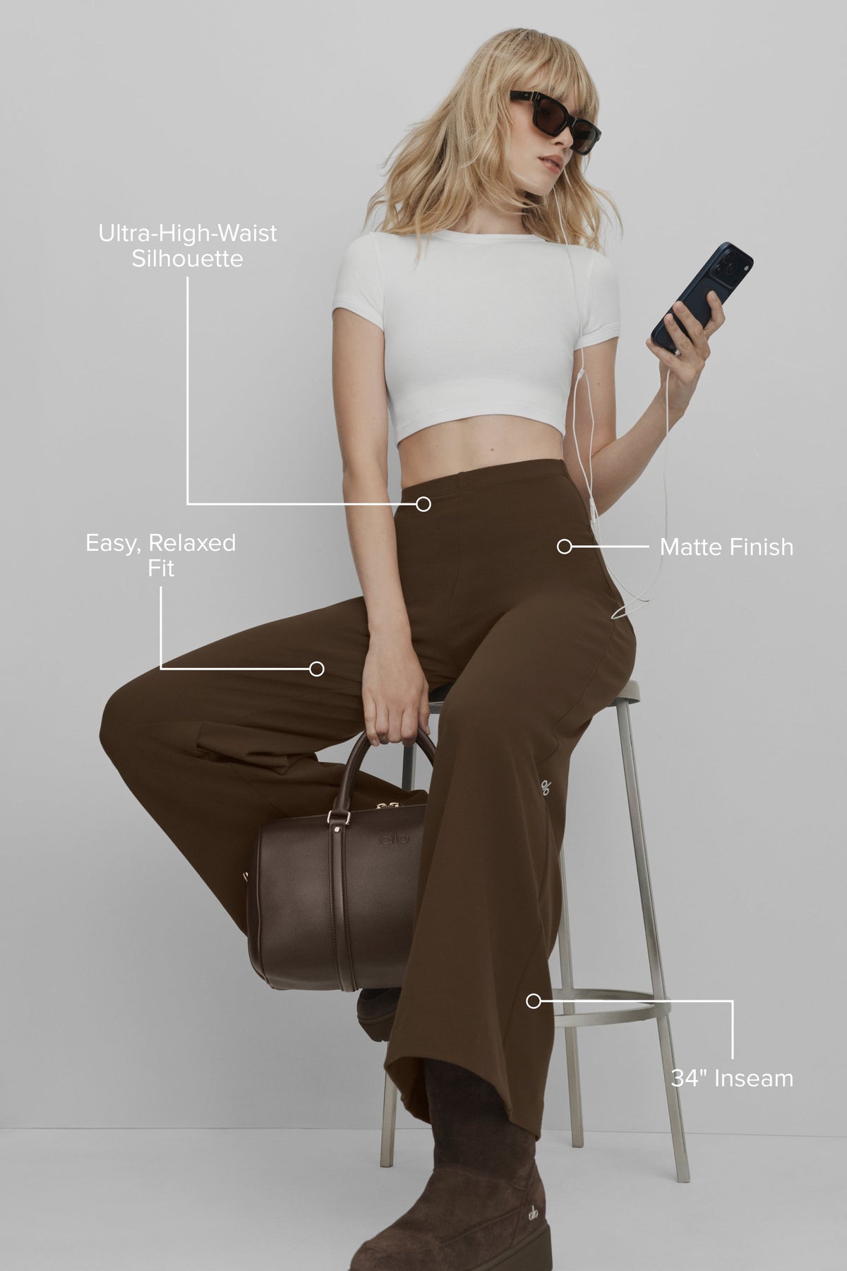 Alo Yoga Airbrush High-Waist Wide Leg Pant (Long) - Espresso - imagen 2