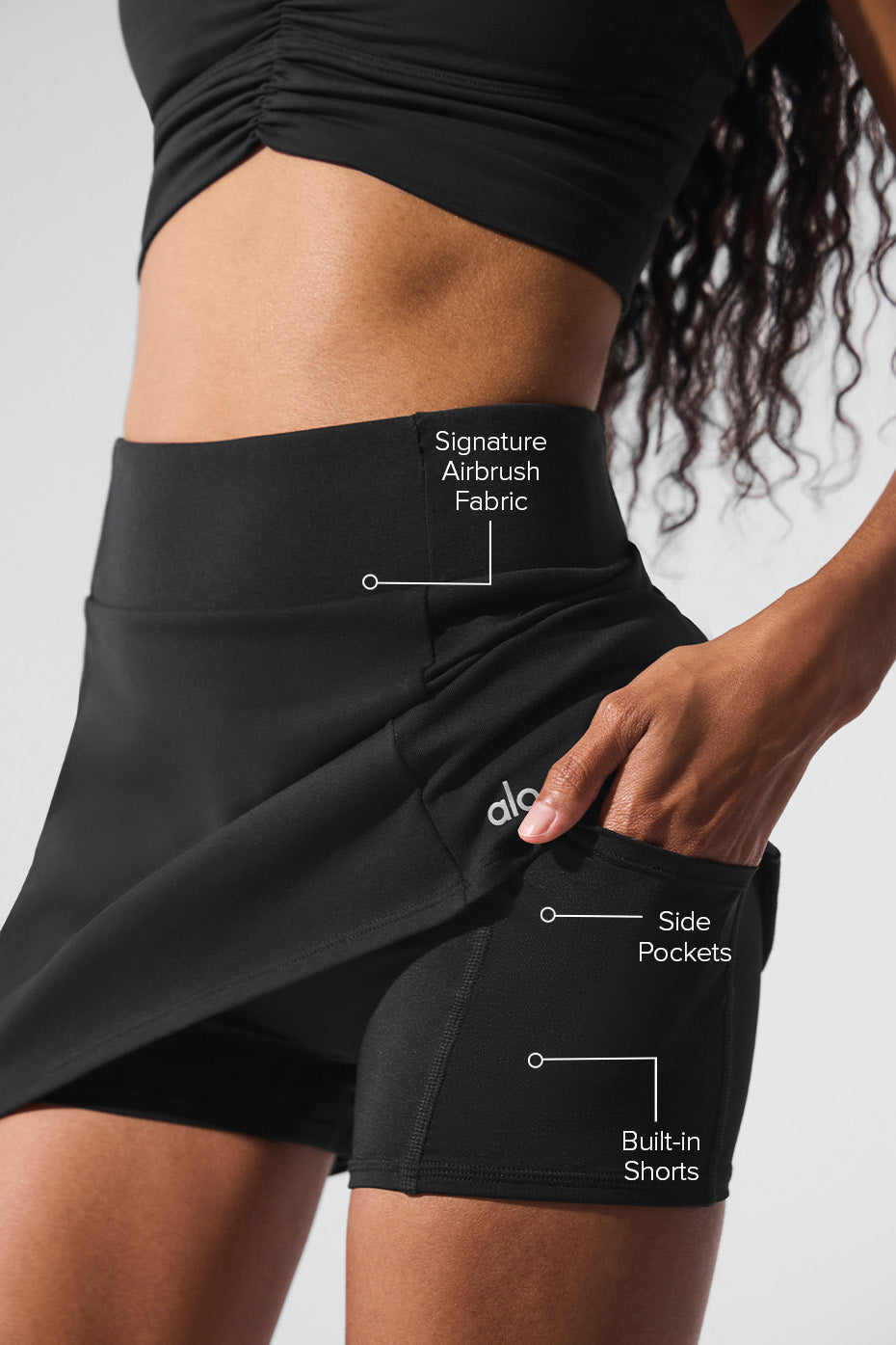 Alo Yoga Airbrush High-Waist Good Form Tennis Skirt - Black - imagen 2