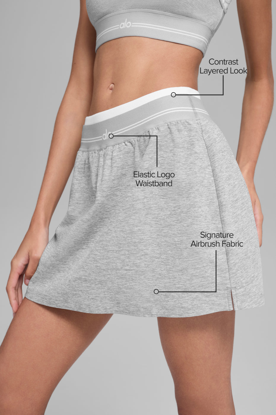 Alo Yoga Alosoft Better Together Tennis Skirt - Athletic Heather Grey/White - imagen 2