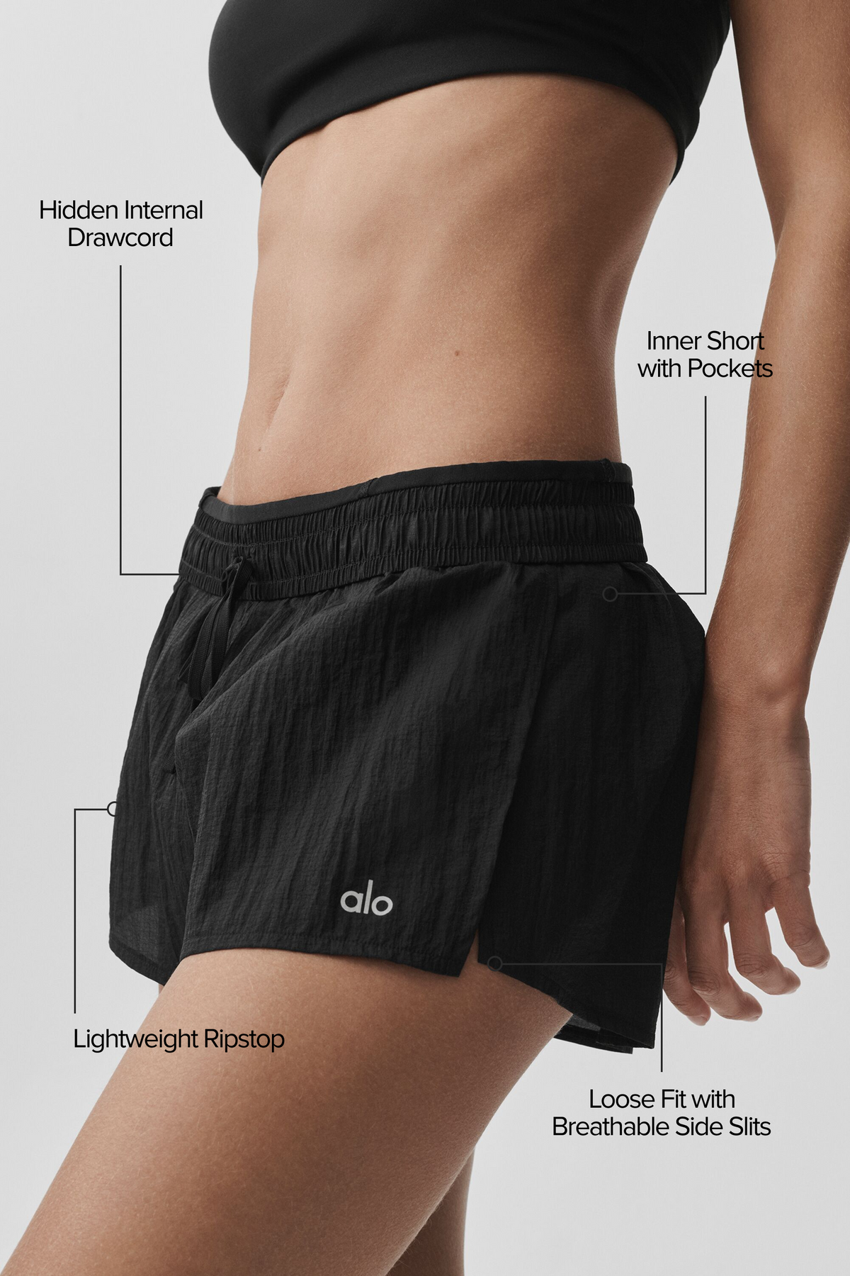 Alo Yoga Mid-Rise Go Time Short - Black - imagen 2