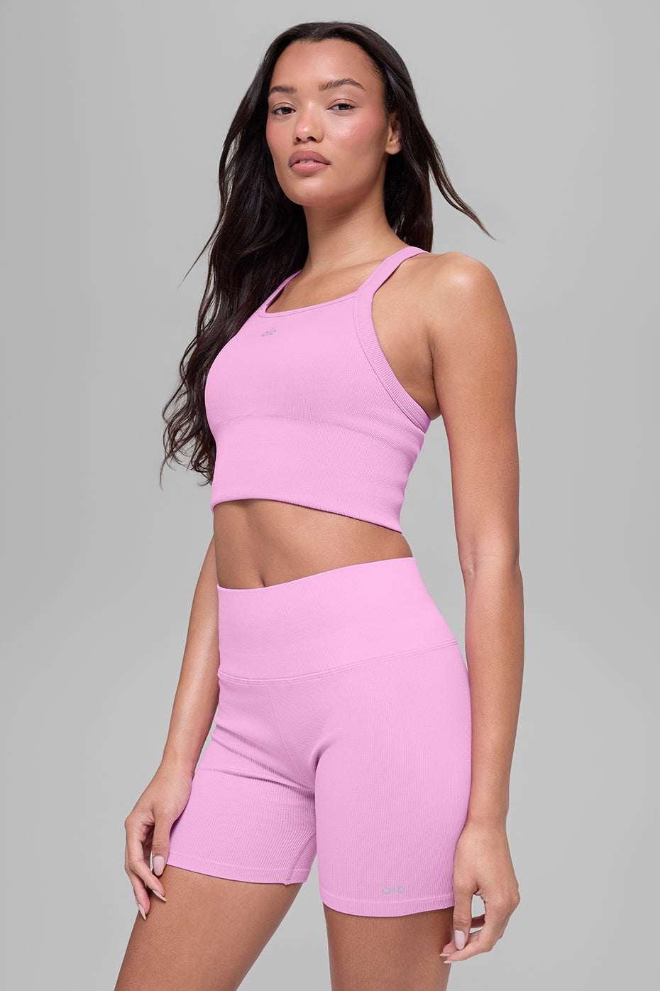 Alo Yoga Seamless Ribbed Favorite Bra Tank - Candy Heart Pink - imagen 2