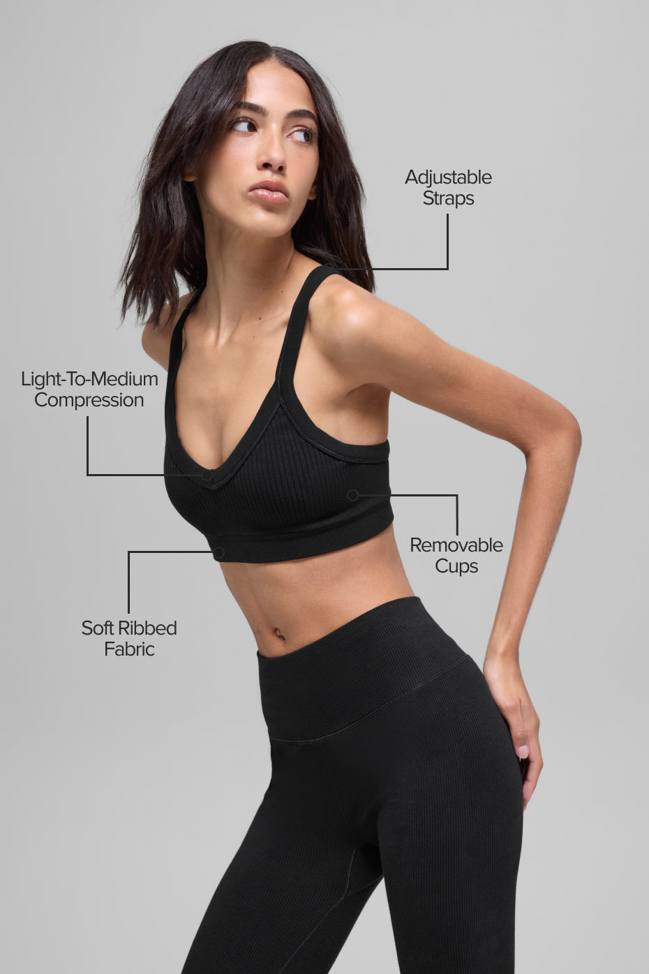 Alo Yoga Seamless Two Tone Rib Bra - Black - imagen 2