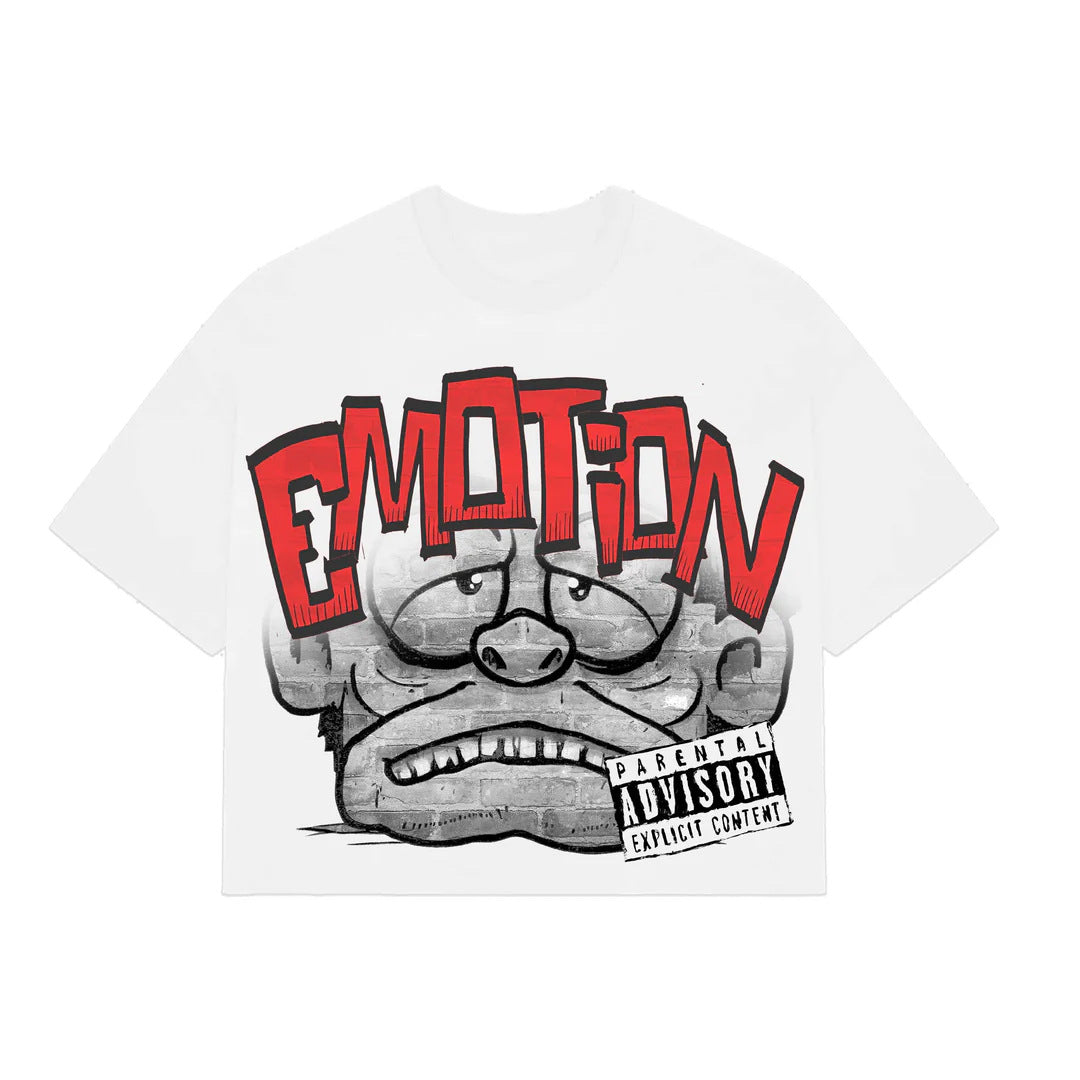 MIXED EMOTION Red Cartoon Face Graphic T-Shirt – Raw Streetwear Tee