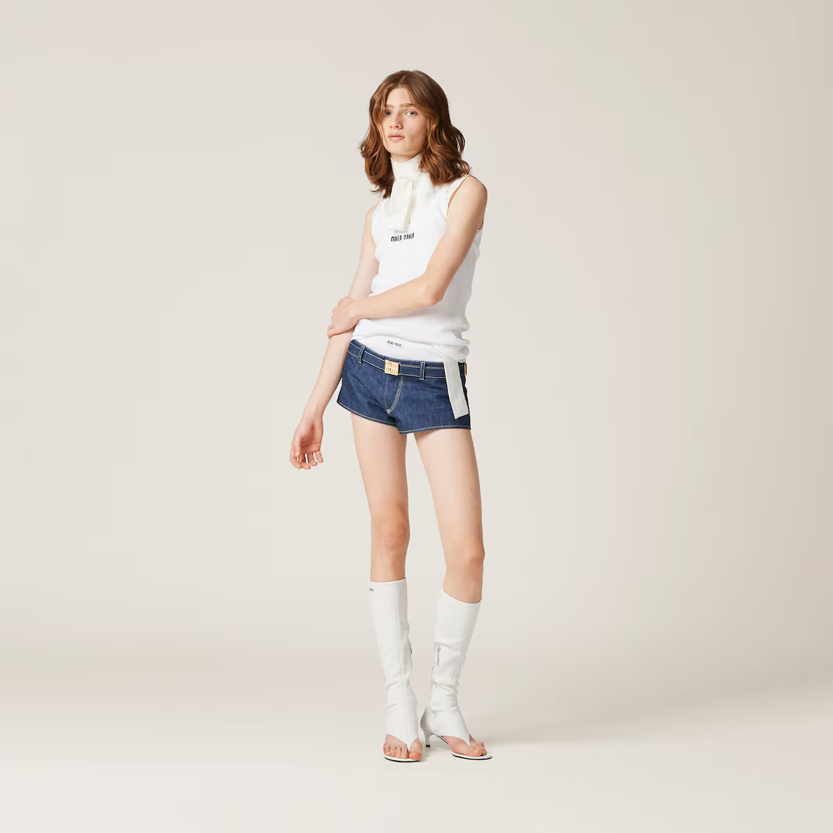 Miu Miu Camiseta de tirantes de punto de algodón